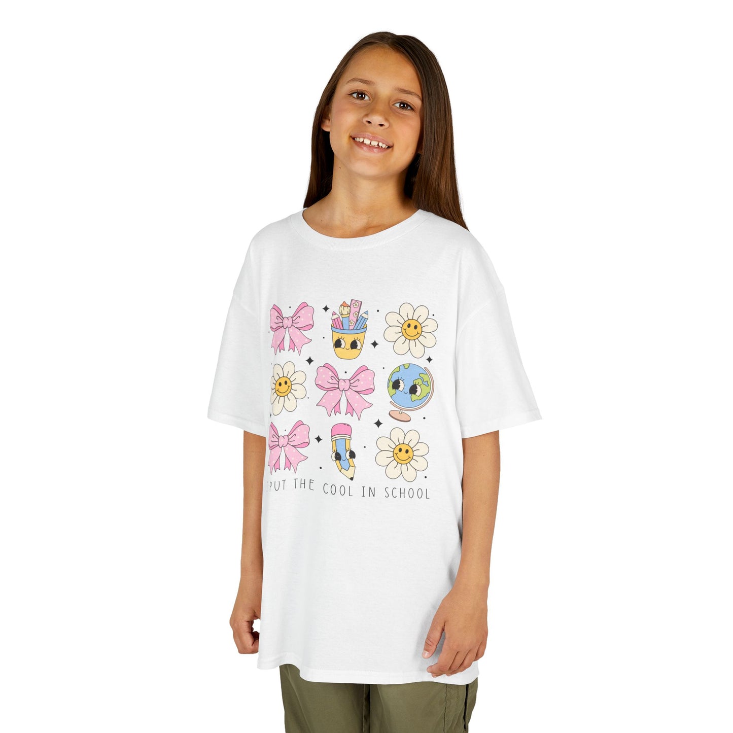 Kids Cool in School Tee - Fun Cotton Shirt with Bows and Flowers