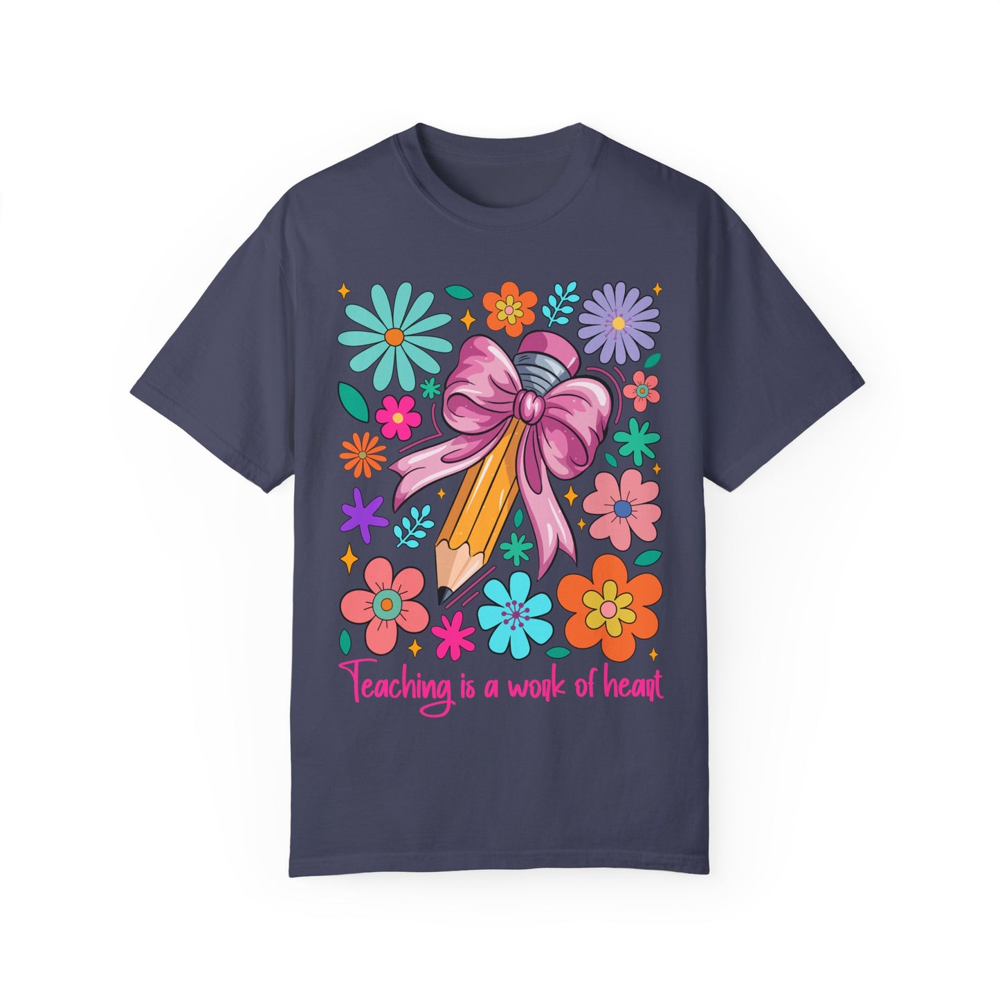 Teaching is a Work of Heart T-Shirt - Floral Design for Educators