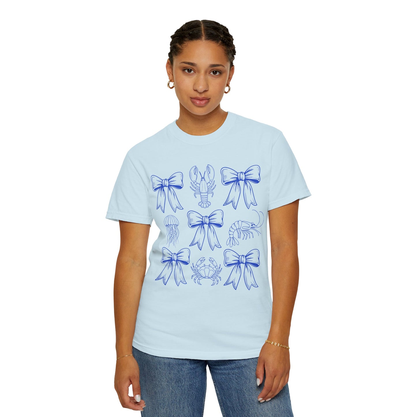 Coastal Charm Unisex Garment-Dyed T-Shirt with Nautical Bows