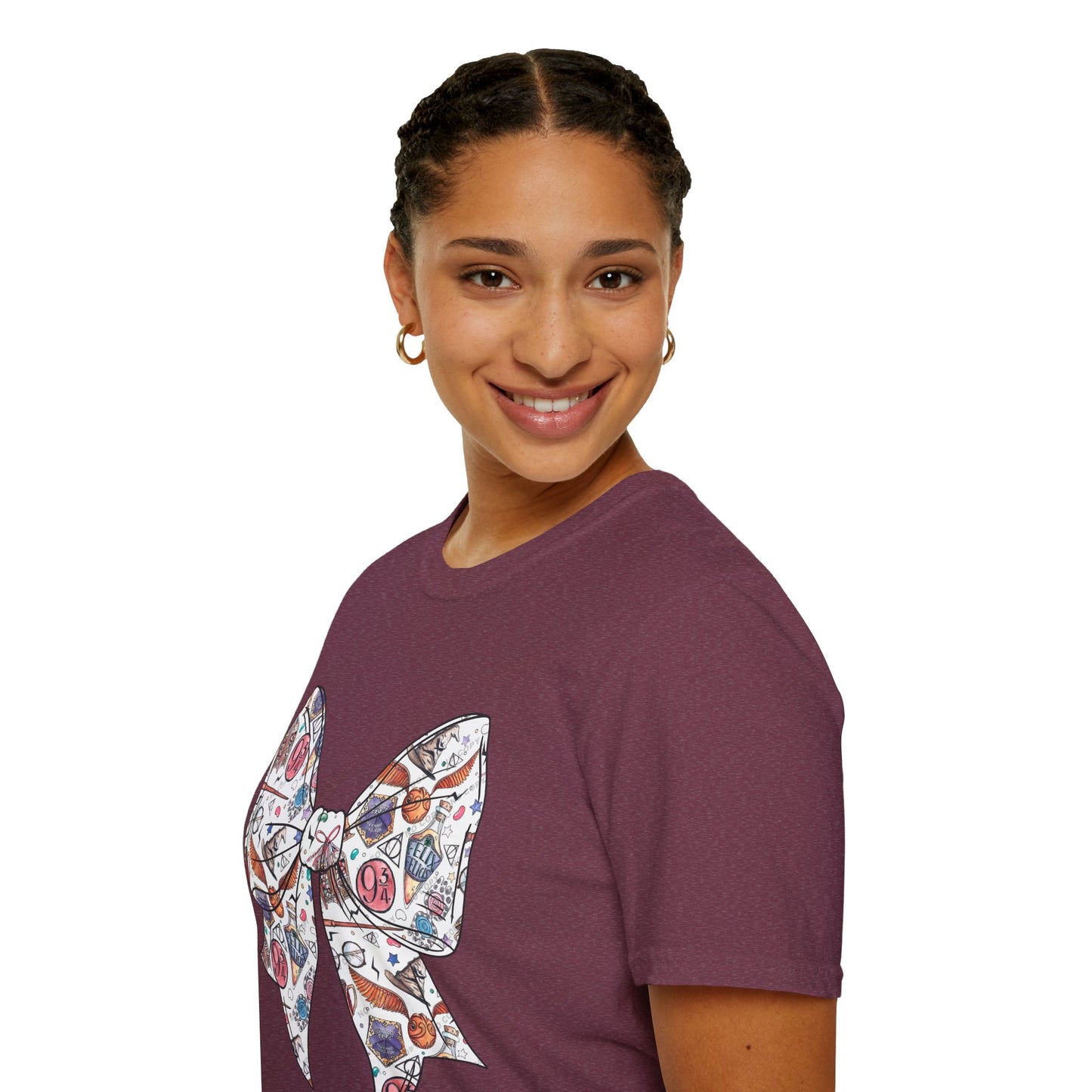 Colorful Magical Bow Tee - Unisex Softstyle T-Shirt, Harry Potter Shirt, Wizard Graphic Top, Hogwarts Tee, Magical Theme T-Shirt for Fans
