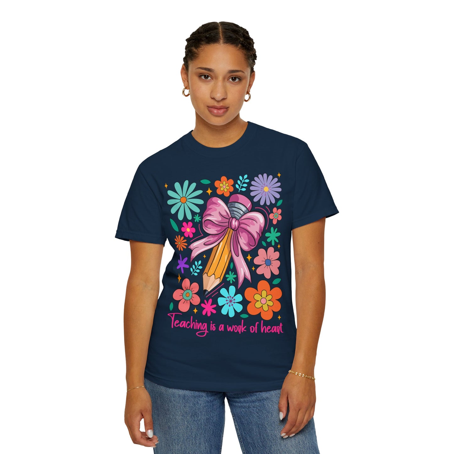 Teaching is a Work of Heart T-Shirt - Floral Design for Educators