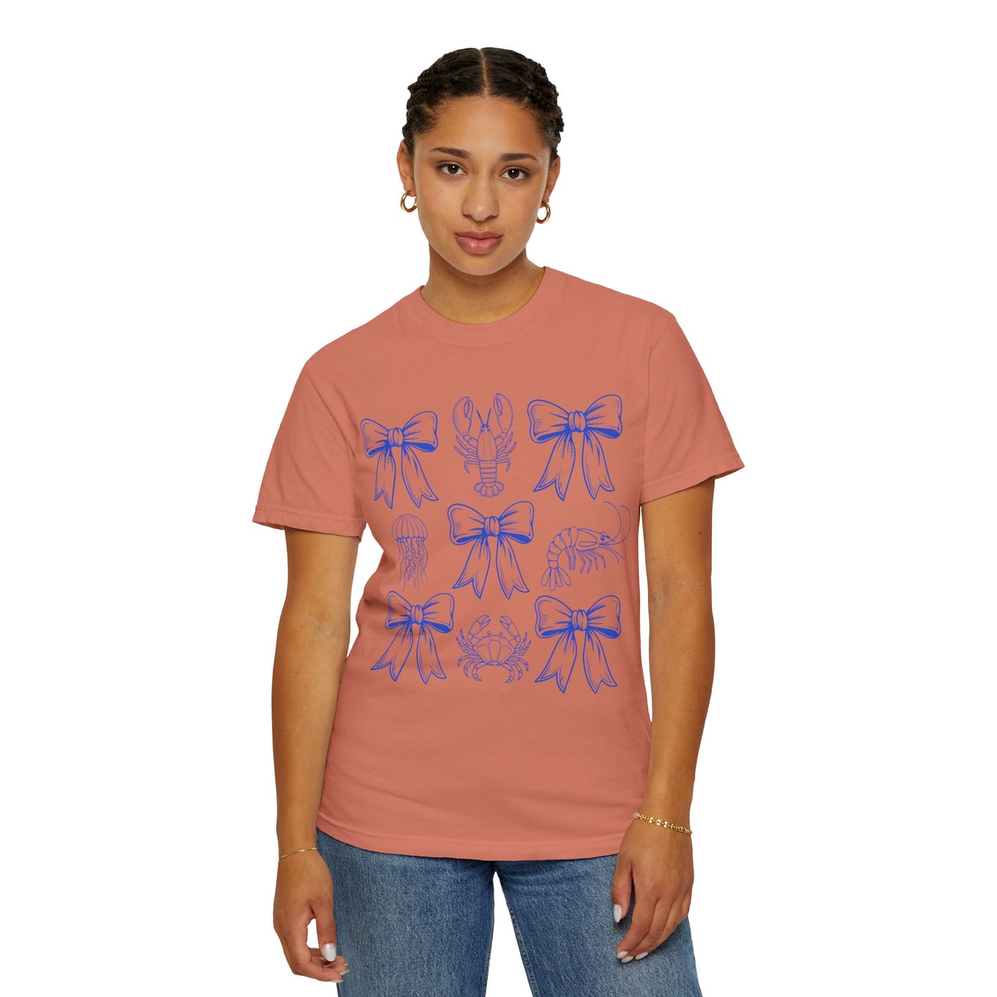 Coastal Charm Unisex Garment-Dyed T-Shirt with Nautical Bows