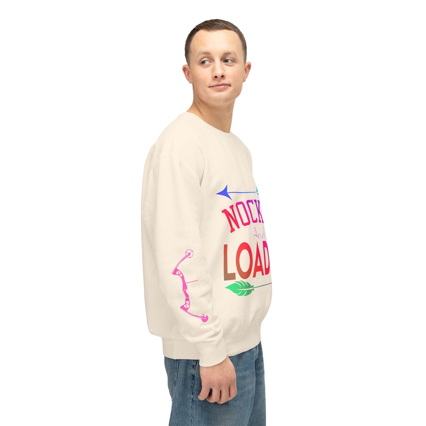Nocked and Loaded Unisex Lightweight Crewneck Sweatshirt With Bows on Sleeves