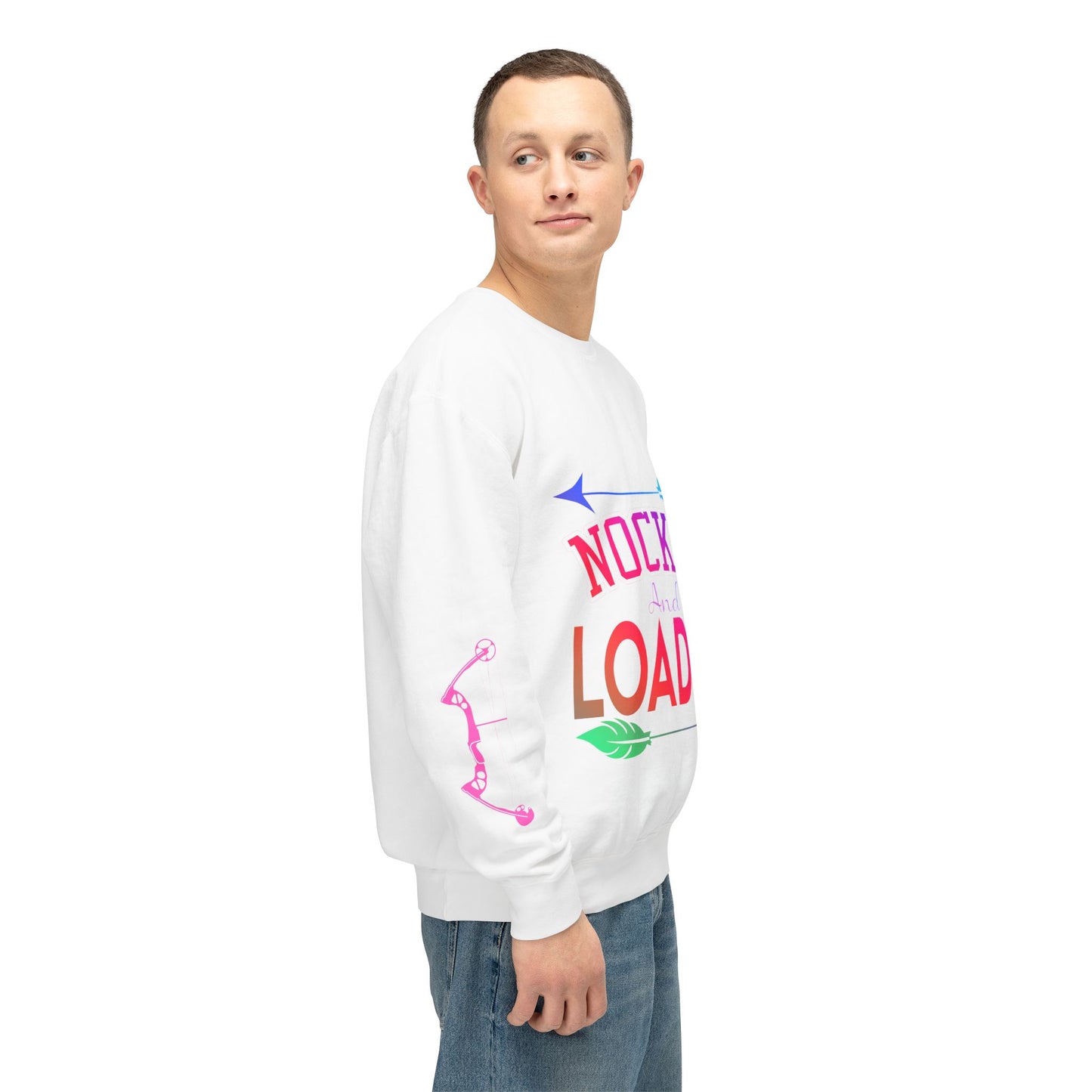 Nocked and Loaded Unisex Lightweight Crewneck Sweatshirt With Bows on Sleeves