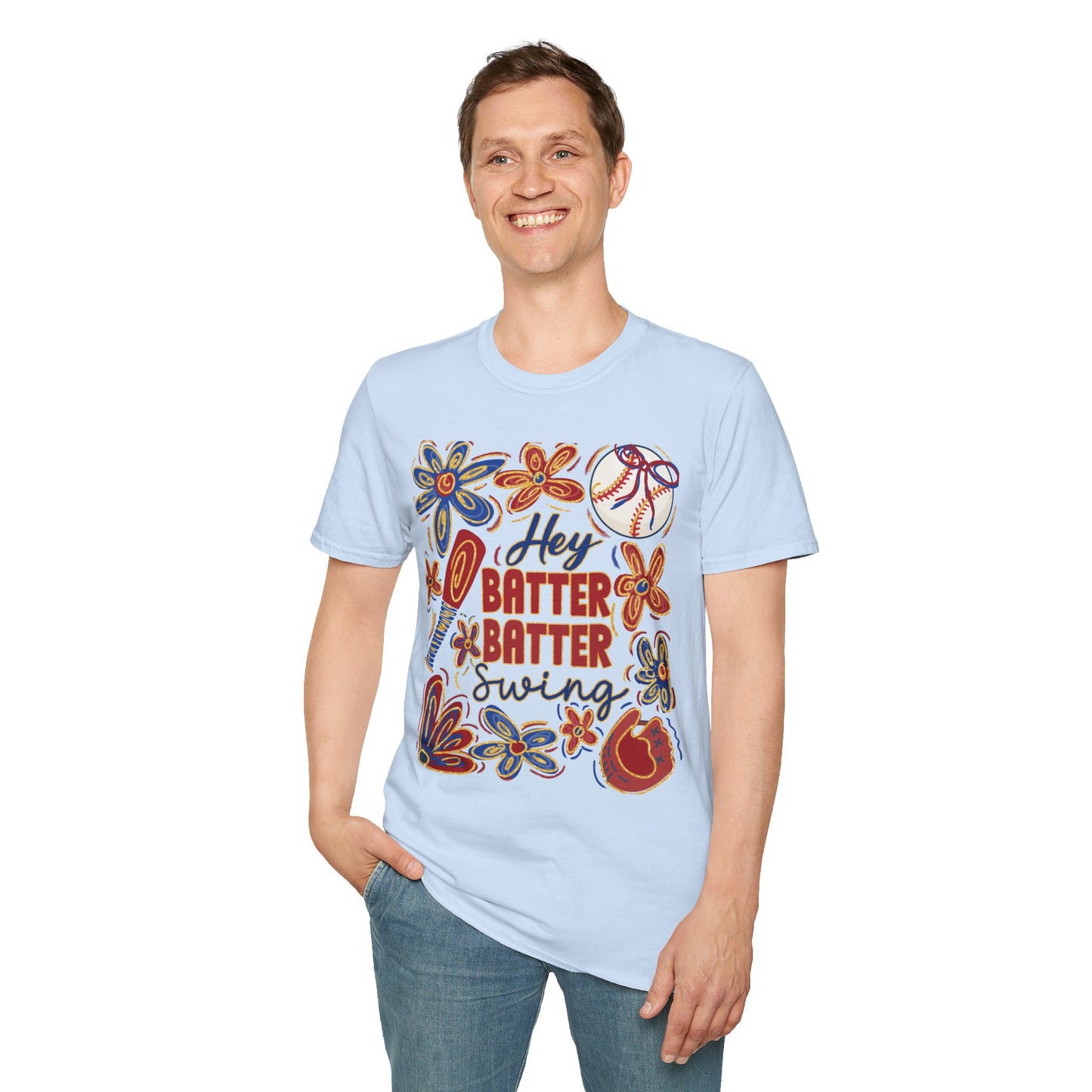 Hey Batter Batter Swing Unisex Softstyle T-Shirt - Perfect for Baseball Fans