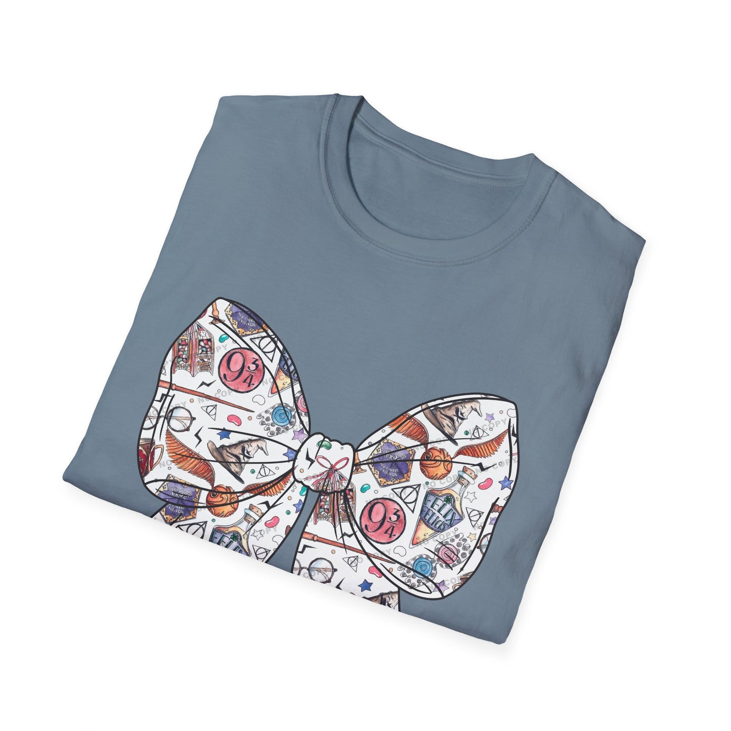 Colorful Magical Bow Tee - Unisex Softstyle T-Shirt, Harry Potter Shirt, Wizard Graphic Top, Hogwarts Tee, Magical Theme T-Shirt for Fans