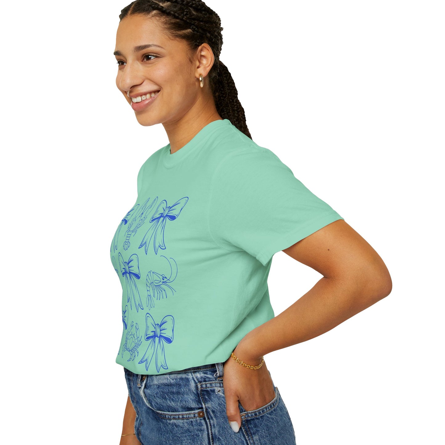 Coastal Charm Unisex Garment-Dyed T-Shirt with Nautical Bows
