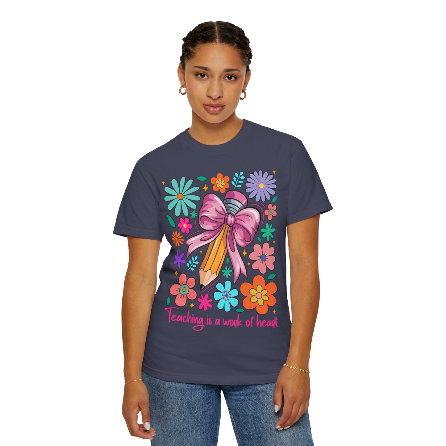Teaching is a Work of Heart T-Shirt - Floral Design for Educators