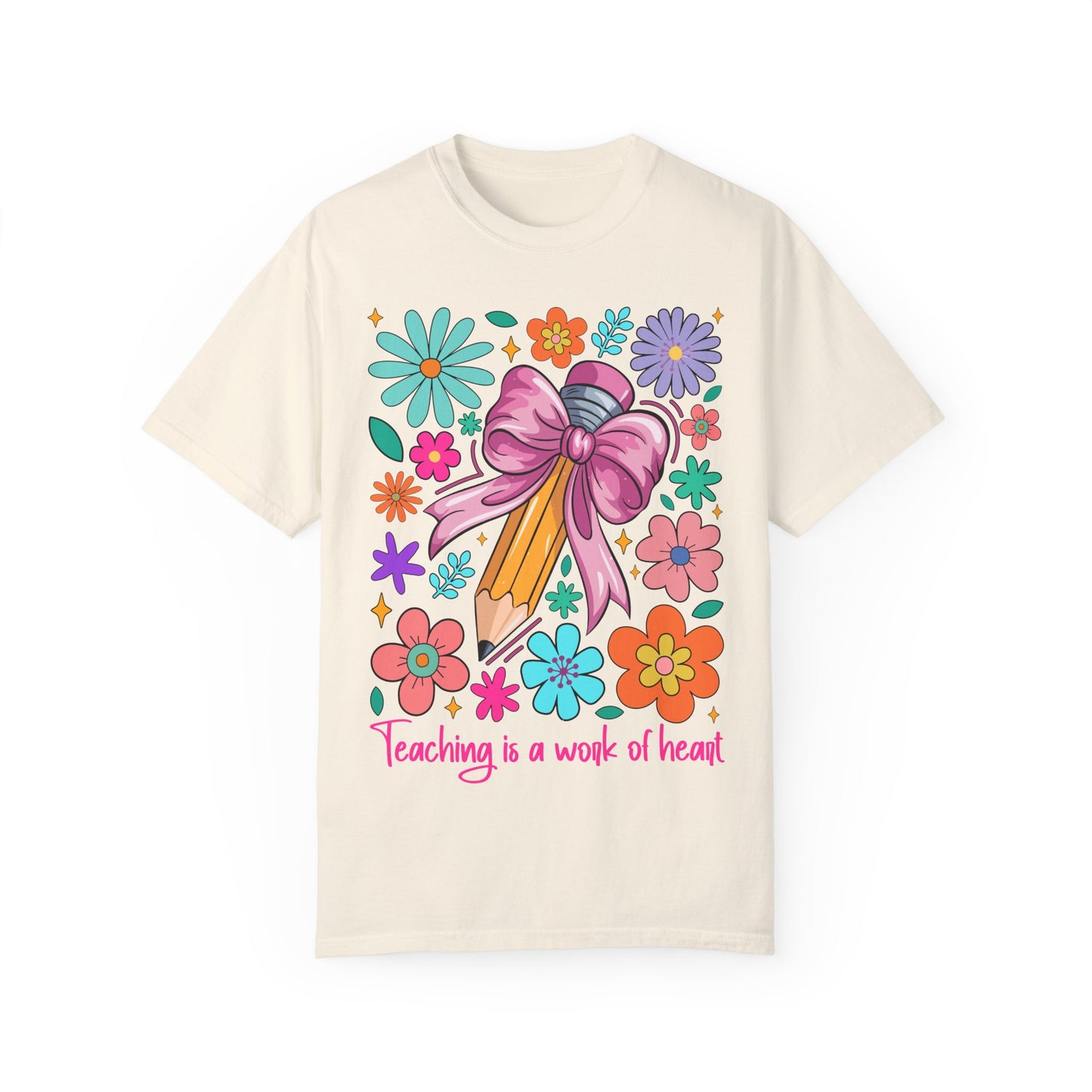 Teaching is a Work of Heart T-Shirt - Floral Design for Educators