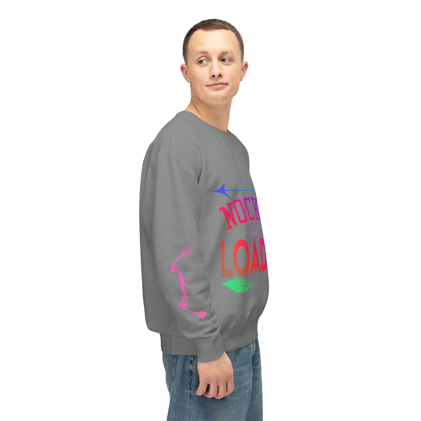 Nocked and Loaded Unisex Lightweight Crewneck Sweatshirt With Bows on Sleeves