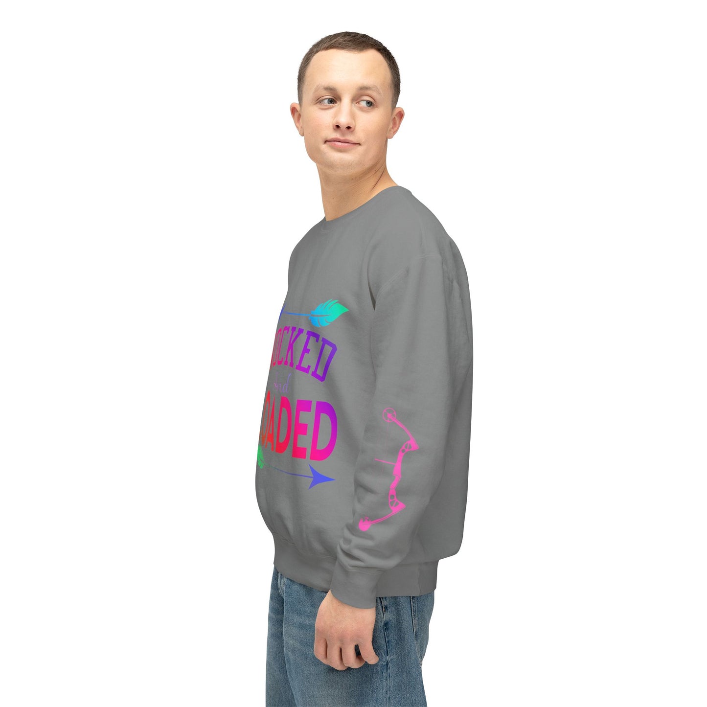 Nocked and Loaded Unisex Lightweight Crewneck Sweatshirt With Bows on Sleeves