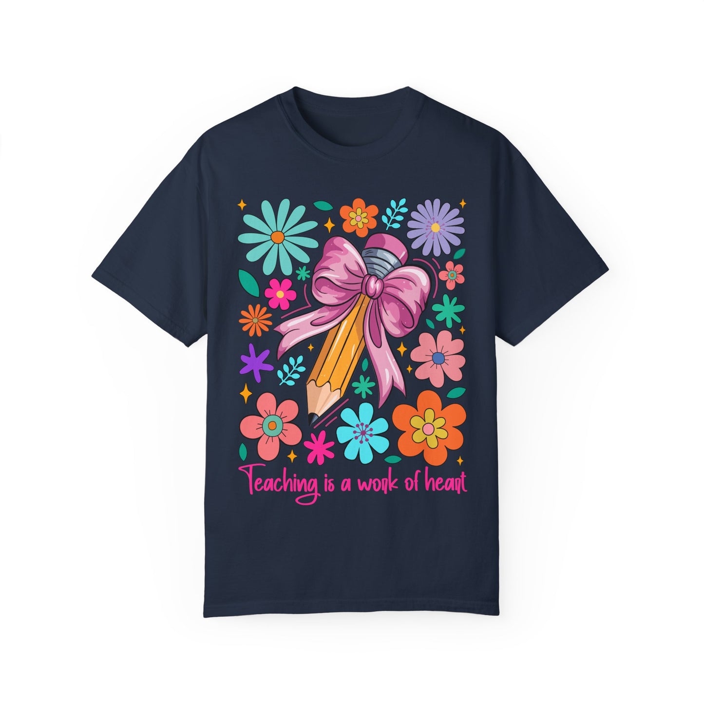 Teaching is a Work of Heart T-Shirt - Floral Design for Educators