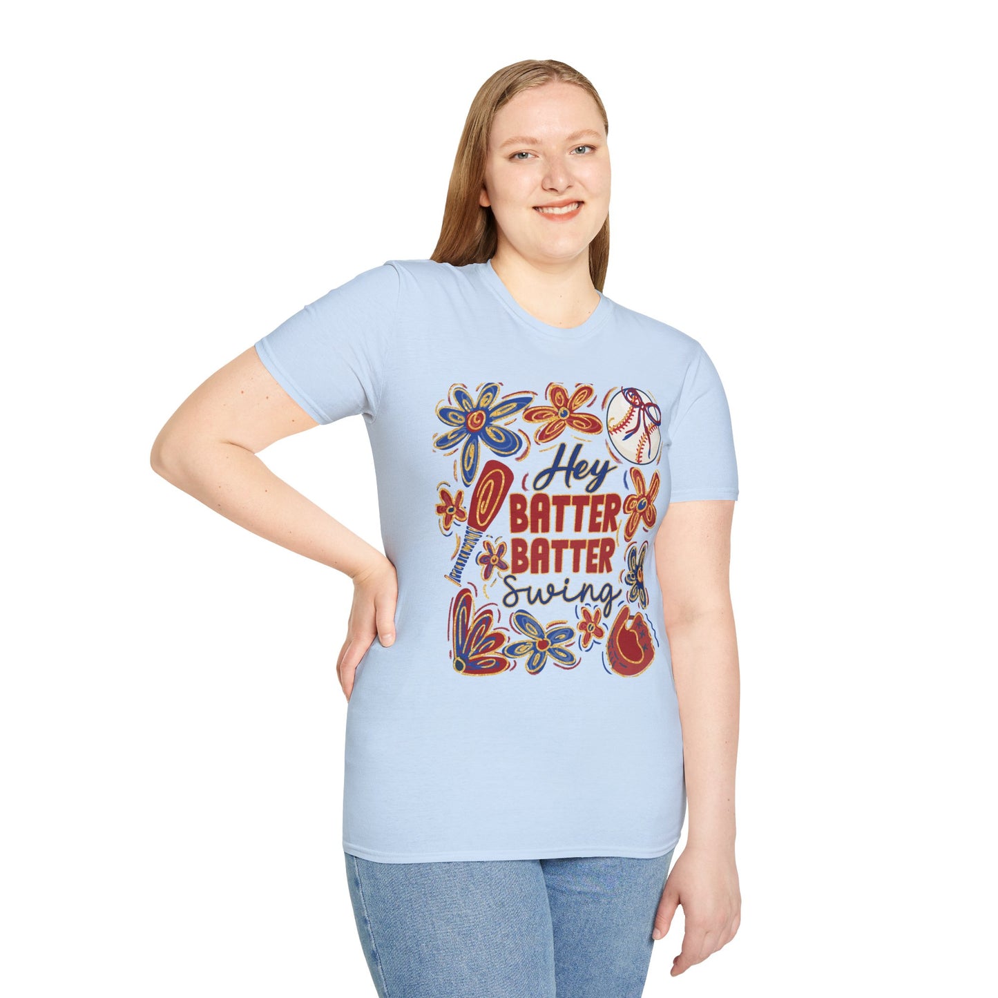 Hey Batter Batter Swing Unisex Softstyle T-Shirt - Perfect for Baseball Fans