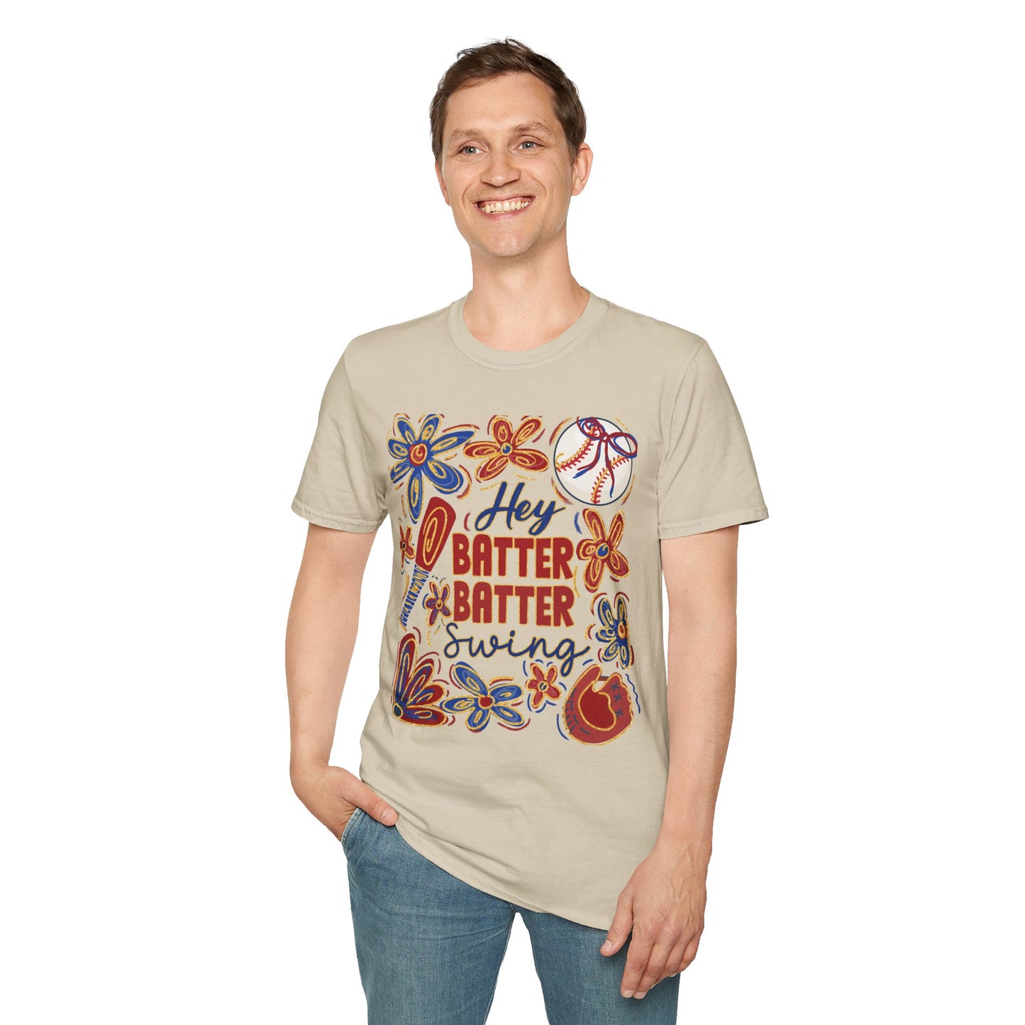 Hey Batter Batter Swing Unisex Softstyle T-Shirt - Perfect for Baseball Fans