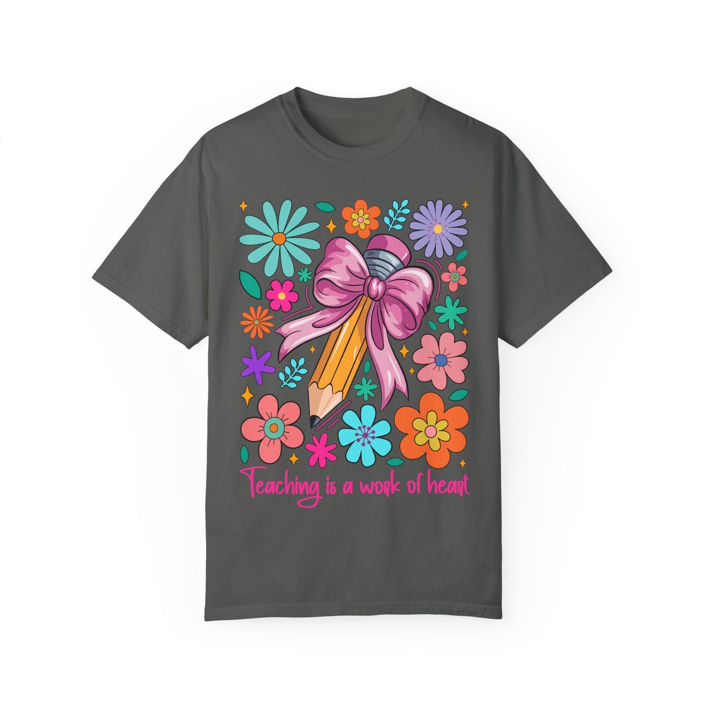 Teaching is a Work of Heart T-Shirt - Floral Design for Educators