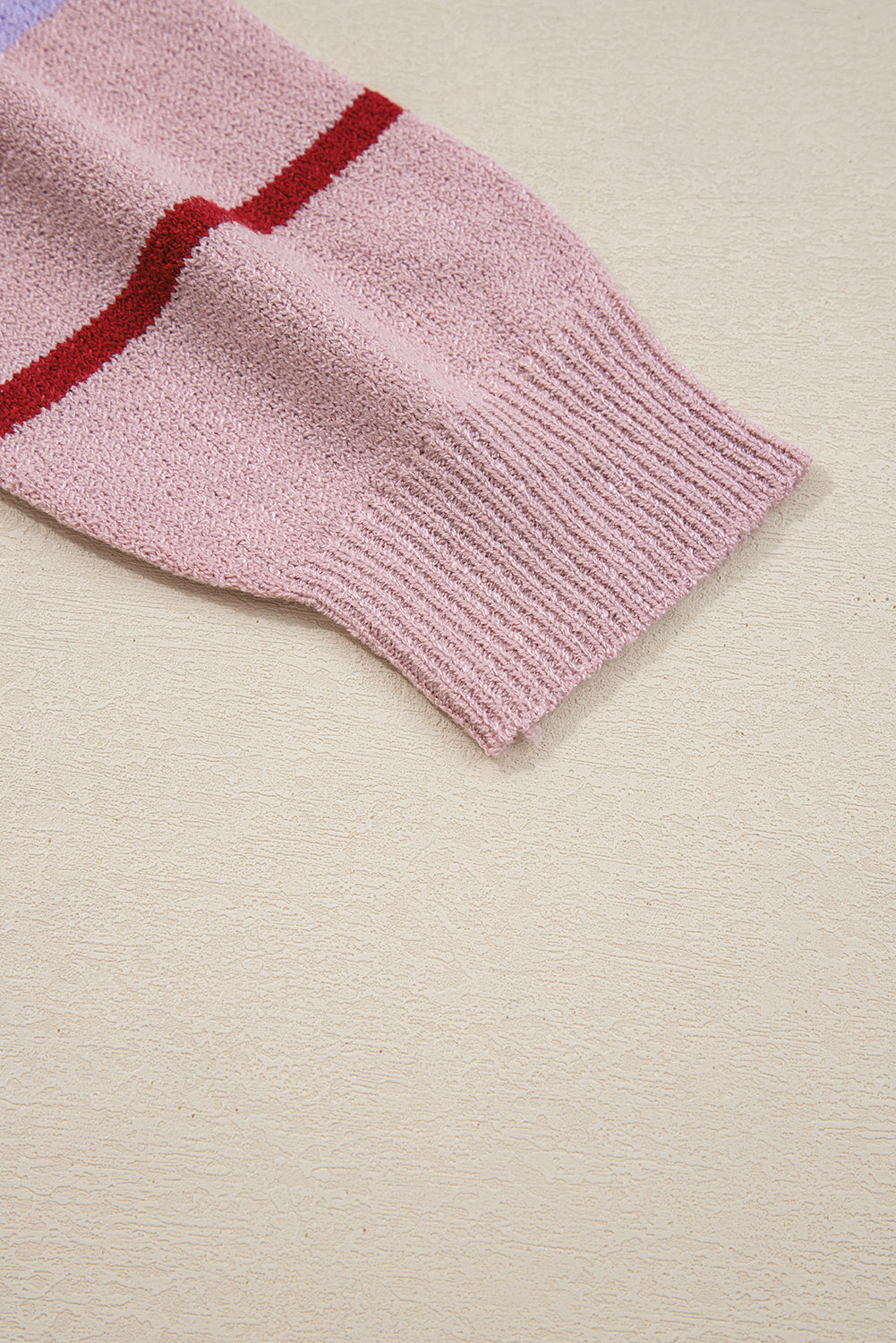 Pink Stripe Ribbed Edge Drop Shoulder Sweater