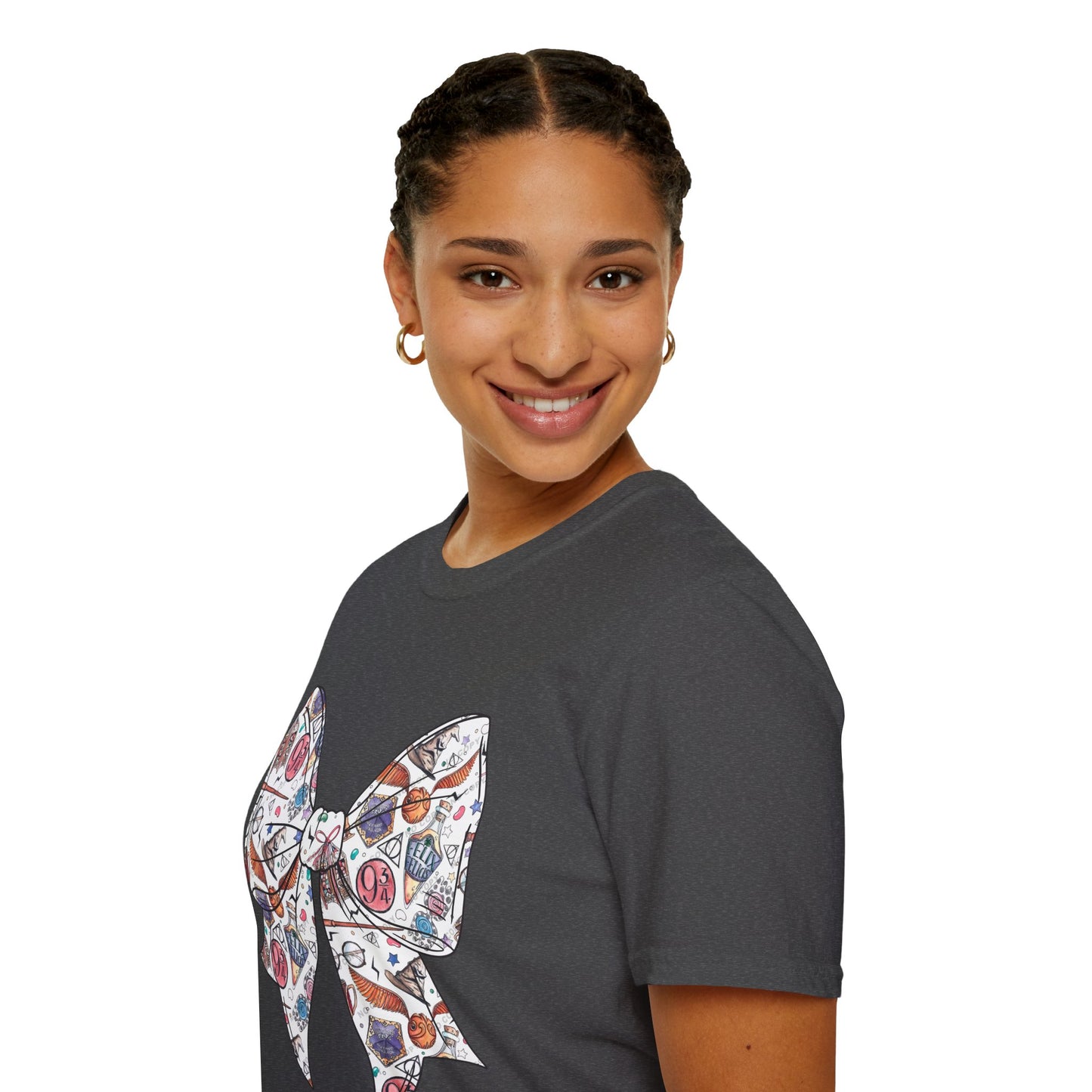Colorful Magical Bow Tee - Unisex Softstyle T-Shirt, Harry Potter Shirt, Wizard Graphic Top, Hogwarts Tee, Magical Theme T-Shirt for Fans