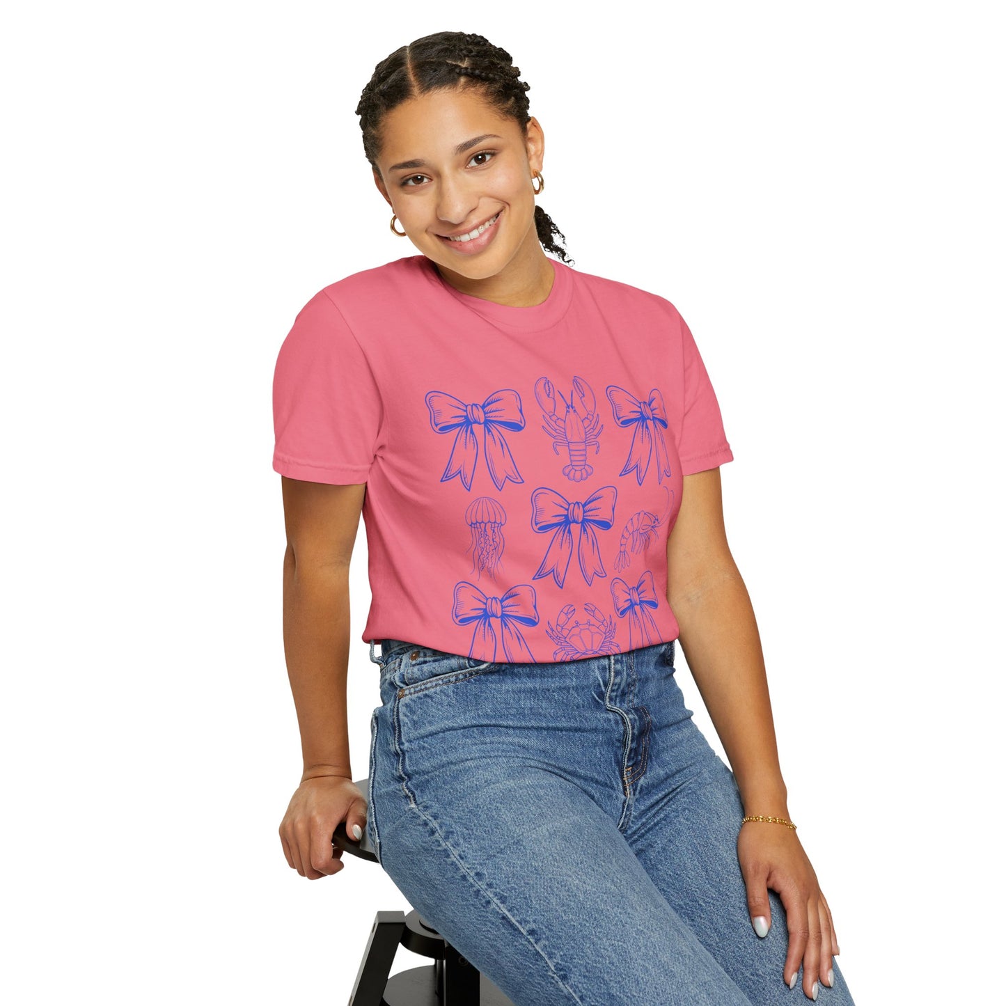 Coastal Charm Unisex Garment-Dyed T-Shirt with Nautical Bows