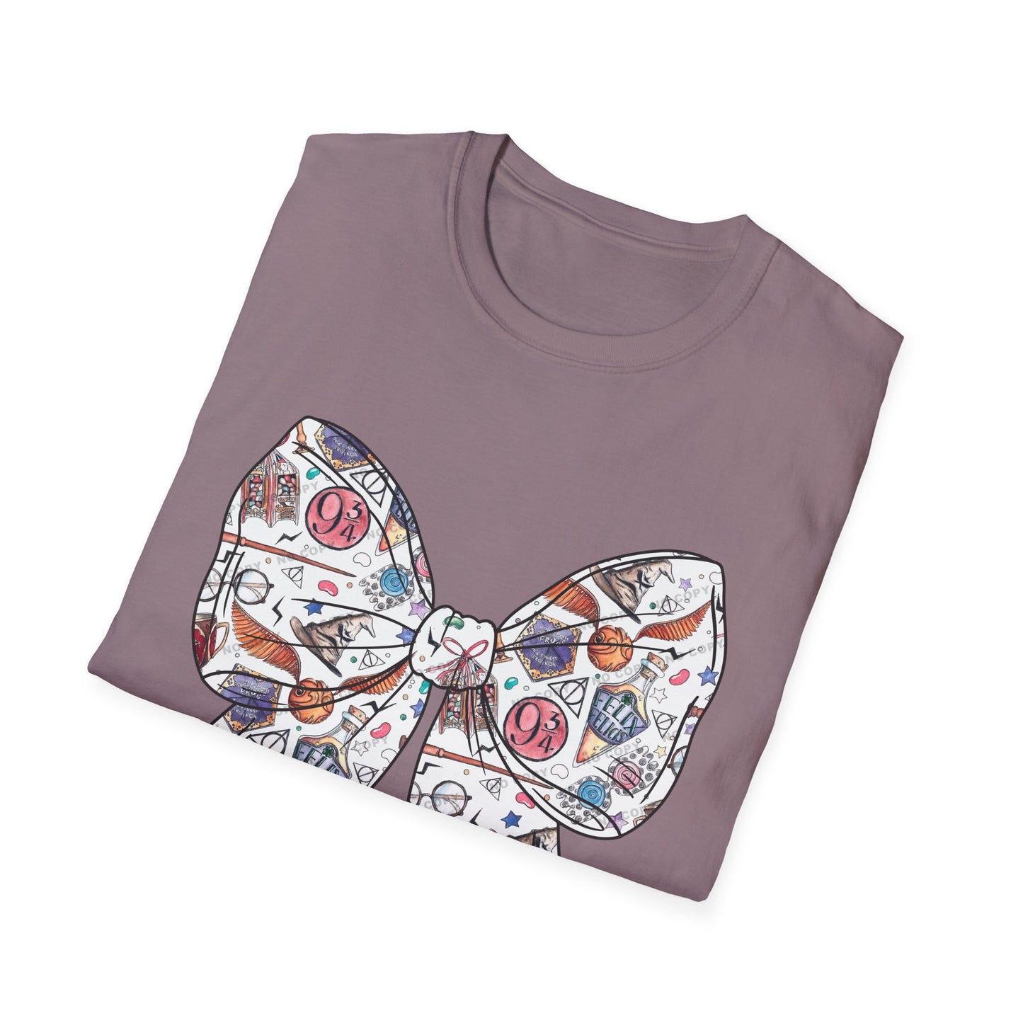 Colorful Magical Bow Tee - Unisex Softstyle T-Shirt, Harry Potter Shirt, Wizard Graphic Top, Hogwarts Tee, Magical Theme T-Shirt for Fans