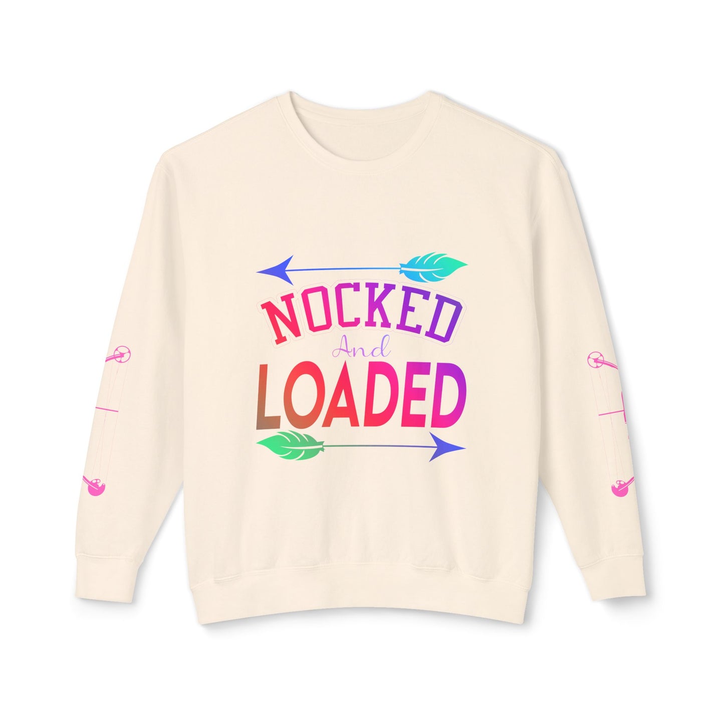 Nocked and Loaded Unisex Lightweight Crewneck Sweatshirt With Bows on Sleeves