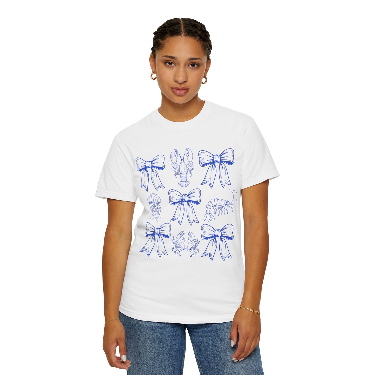 Coastal Charm Unisex Garment-Dyed T-Shirt with Nautical Bows