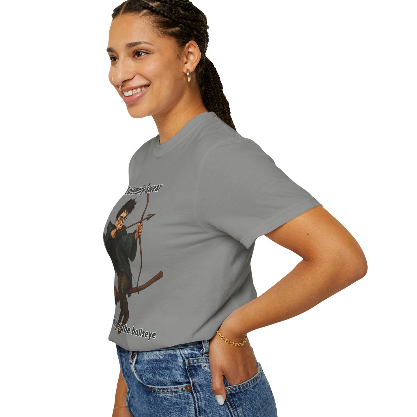 Humorous Wizard Archery T-Shirt, Quirky Gift for Fans, Magic Lover Tee, Cartoon Character Shirt, Ideal for Birthdays & Events