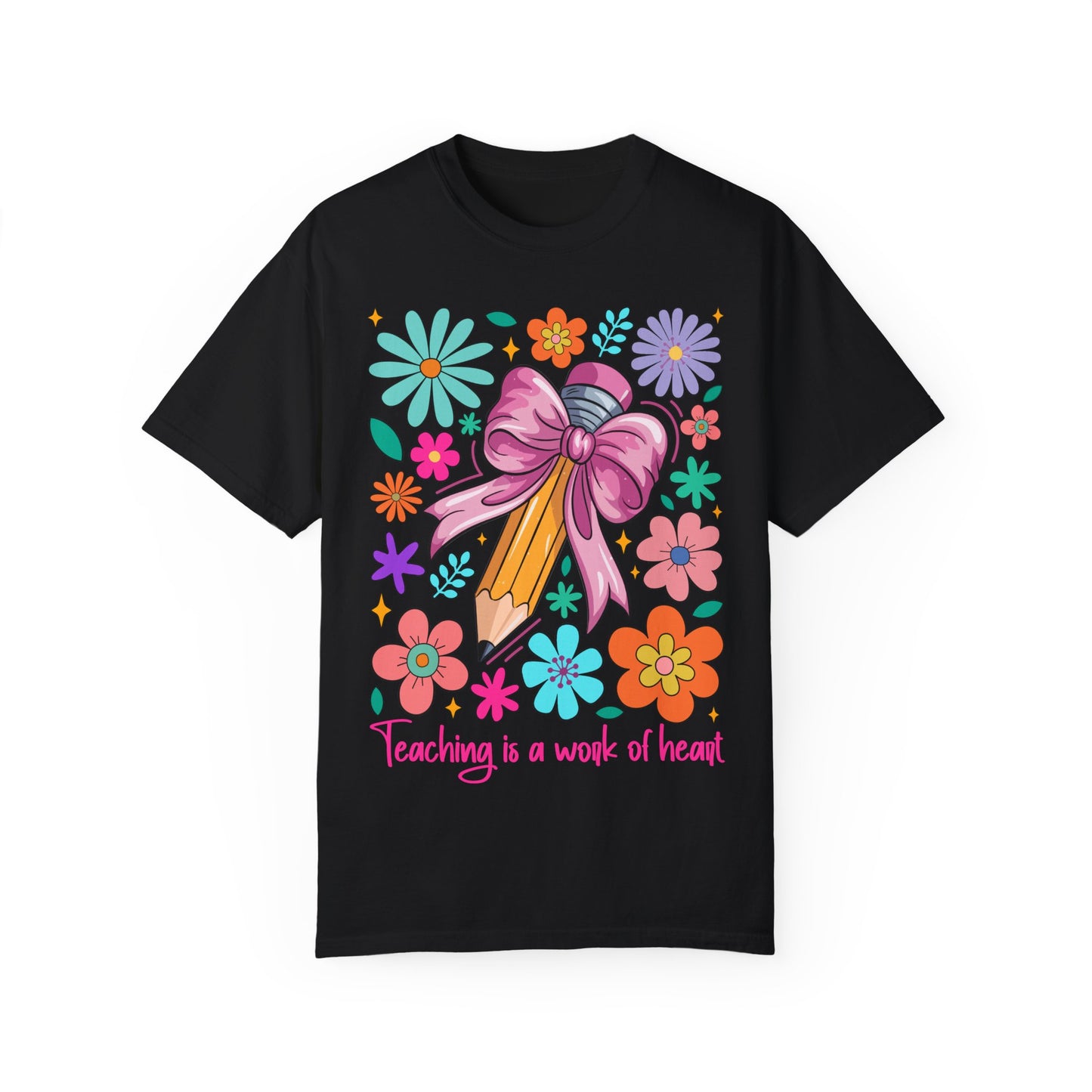 Teaching is a Work of Heart T-Shirt - Floral Design for Educators