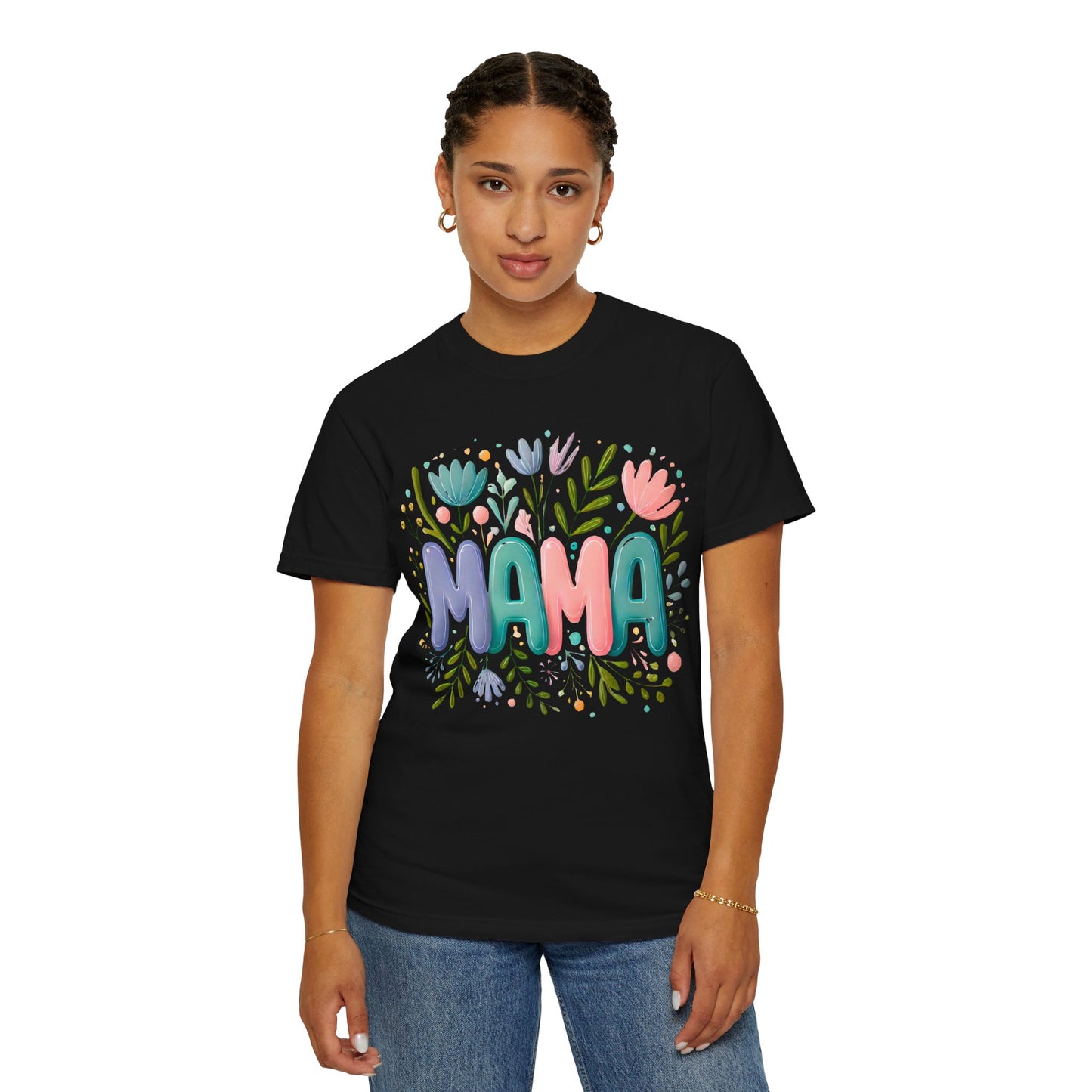 Floral Mama T-Shirt - Unisex Garment-Dyed Tee for Mother's Day