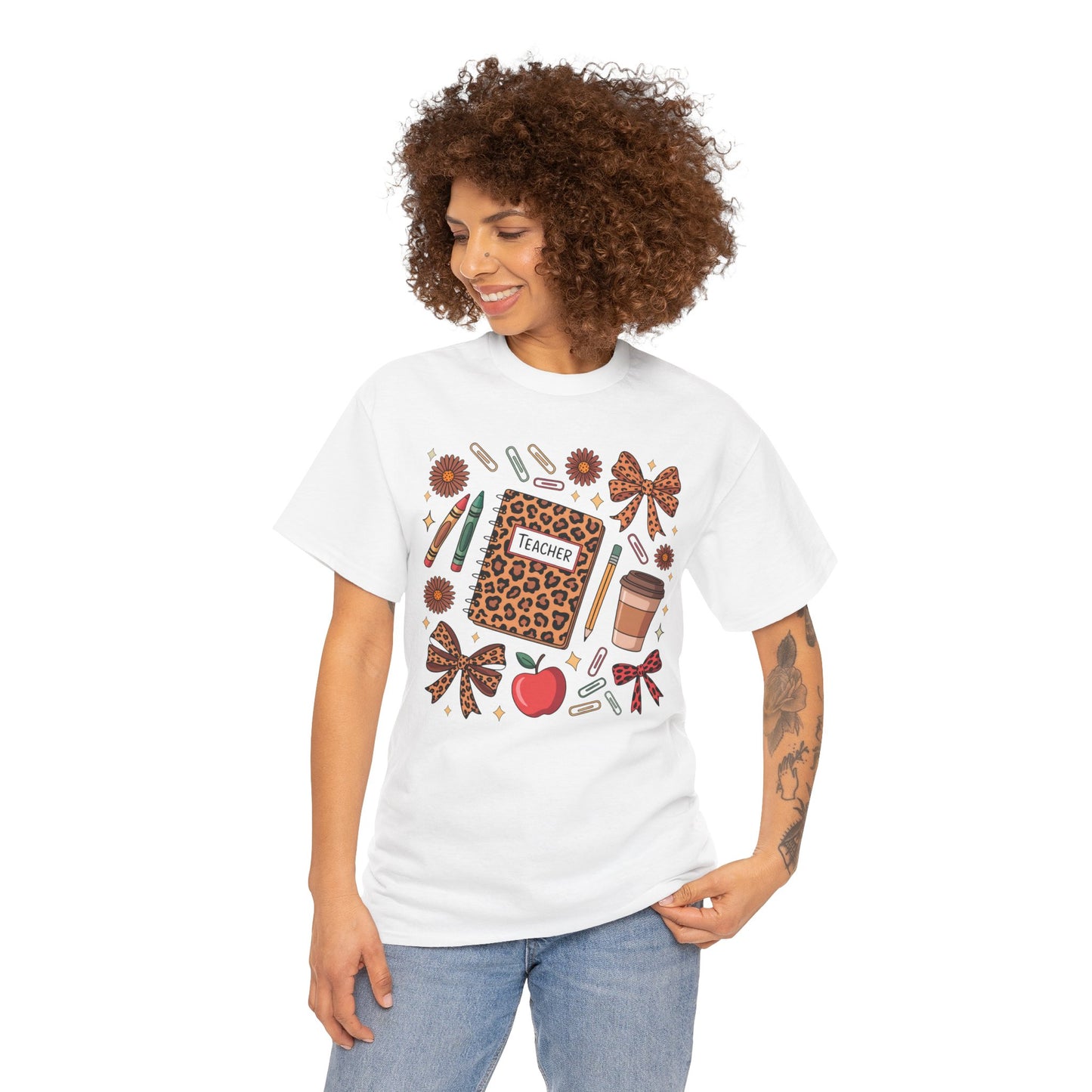 Leopard Print Teacher Unisex Heavy Cotton Tee
