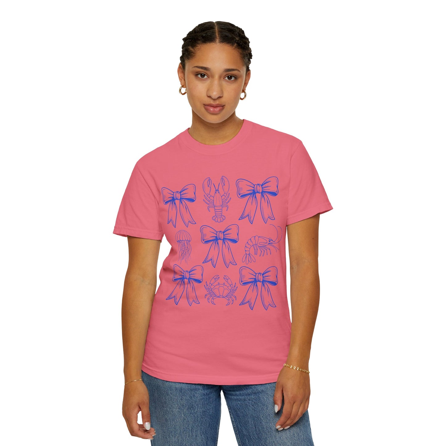 Coastal Charm Unisex Garment-Dyed T-Shirt with Nautical Bows