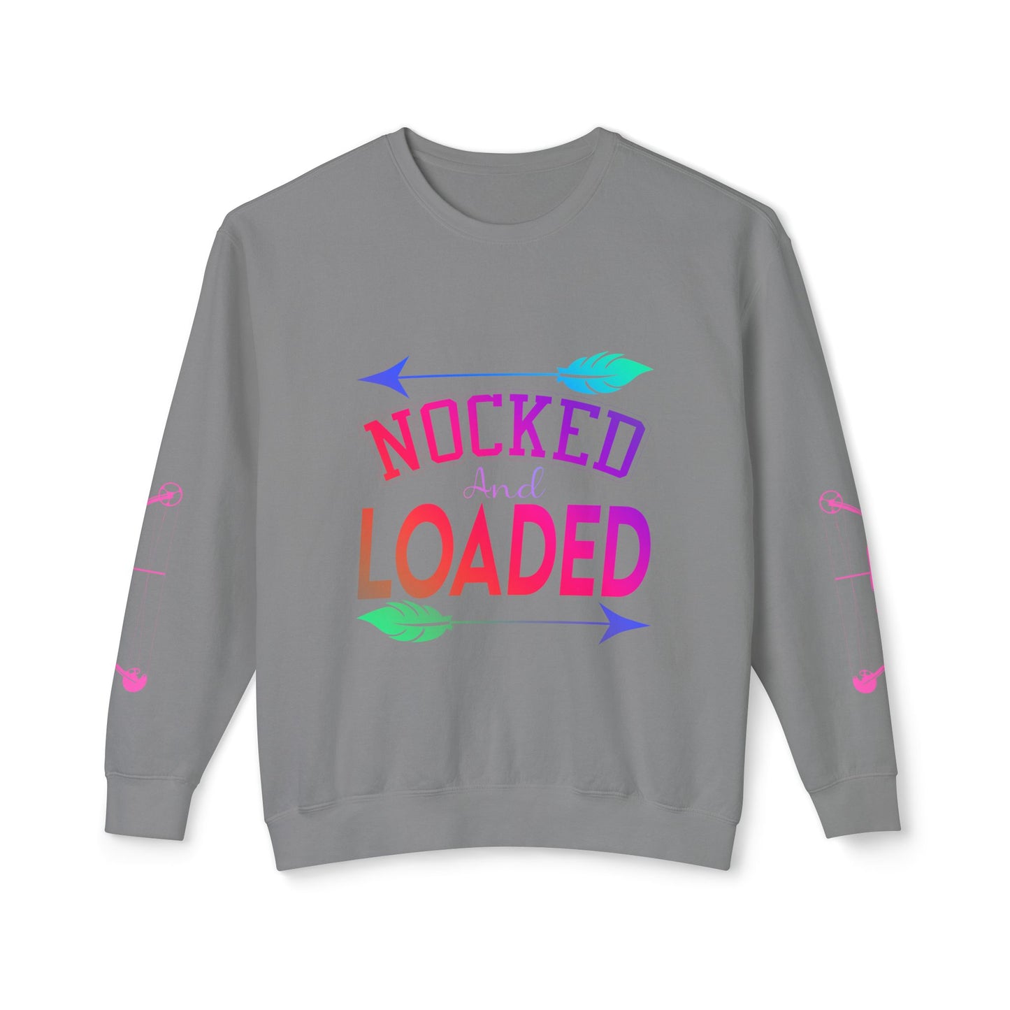 Nocked and Loaded Unisex Lightweight Crewneck Sweatshirt With Bows on Sleeves