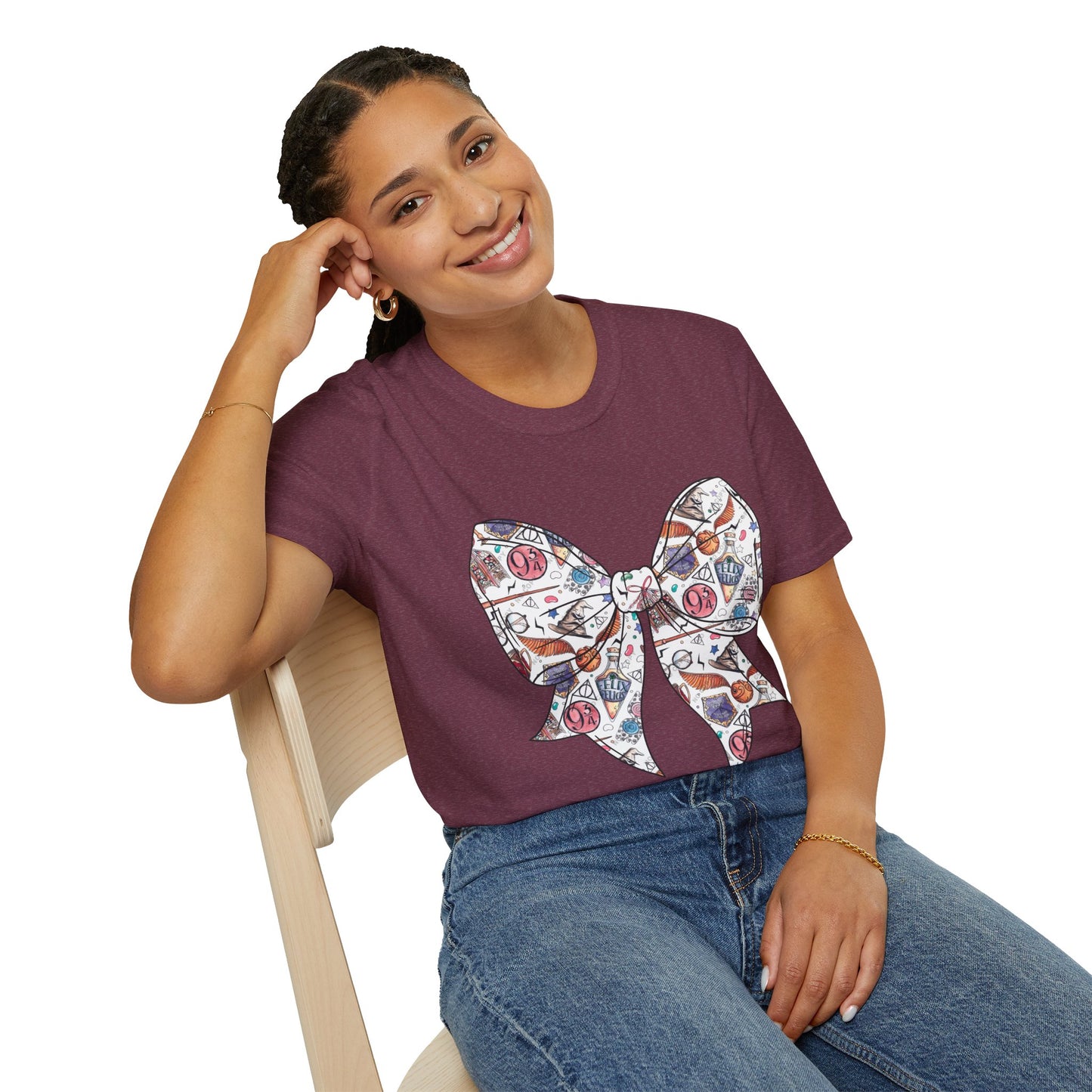 Colorful Magical Bow Tee - Unisex Softstyle T-Shirt, Harry Potter Shirt, Wizard Graphic Top, Hogwarts Tee, Magical Theme T-Shirt for Fans
