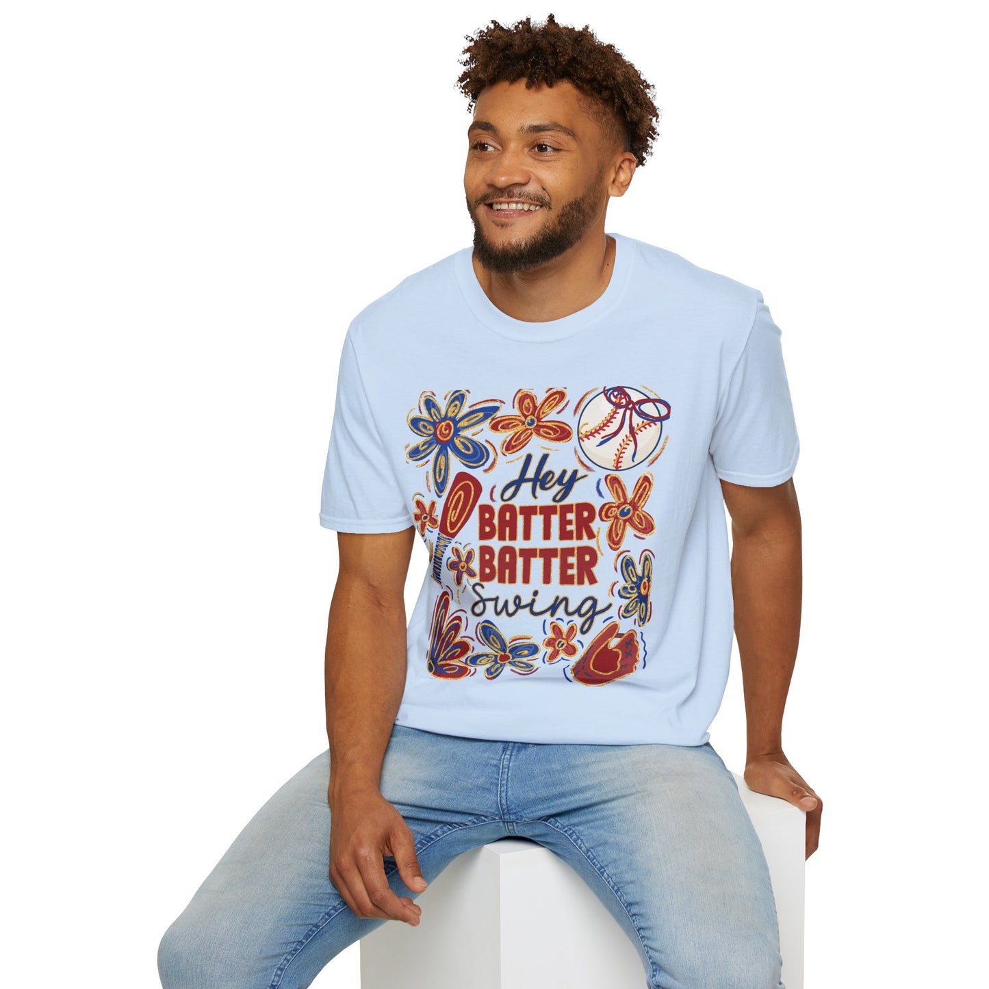Hey Batter Batter Swing Unisex Softstyle T-Shirt - Perfect for Baseball Fans