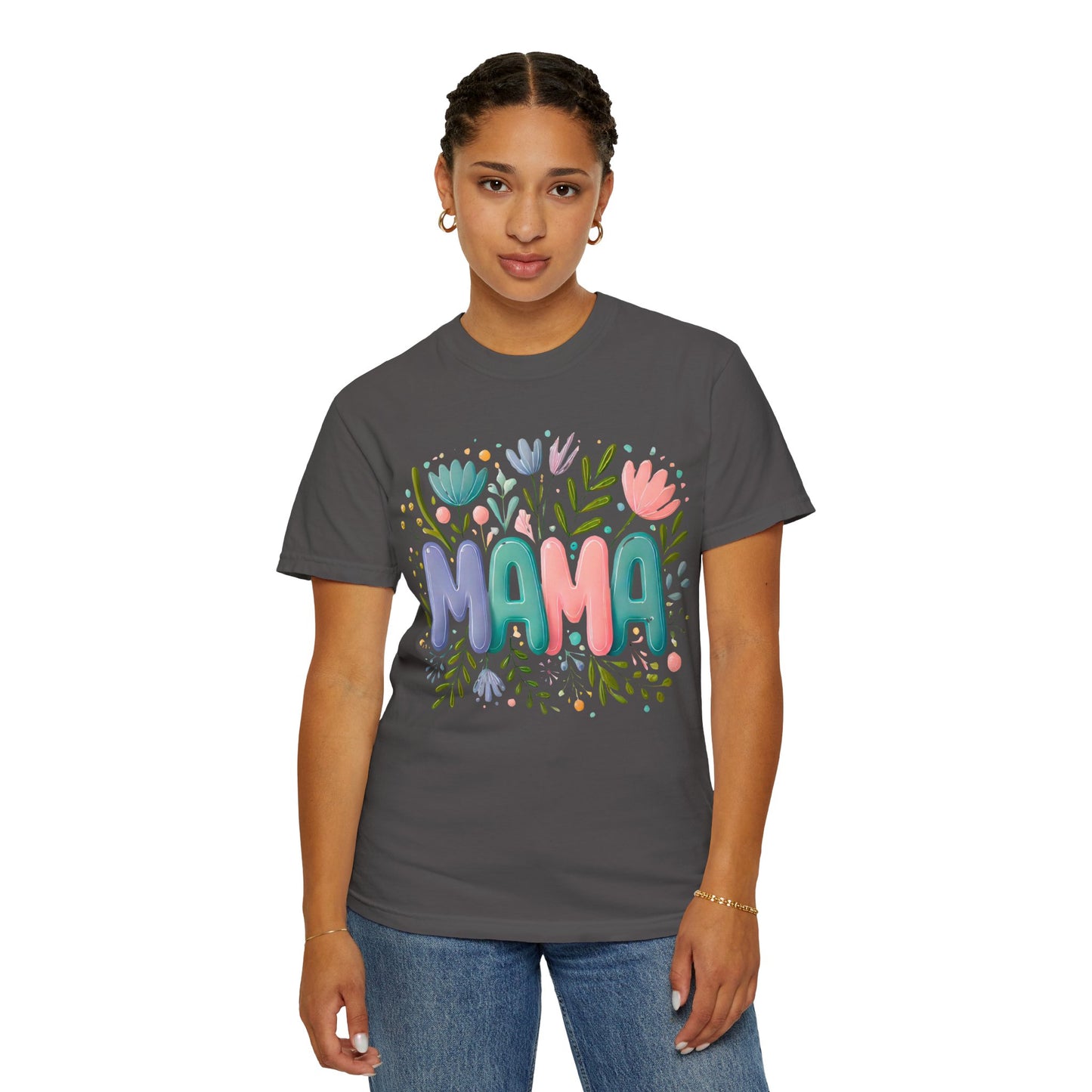 Floral Mama T-Shirt - Unisex Garment-Dyed Tee for Mother's Day