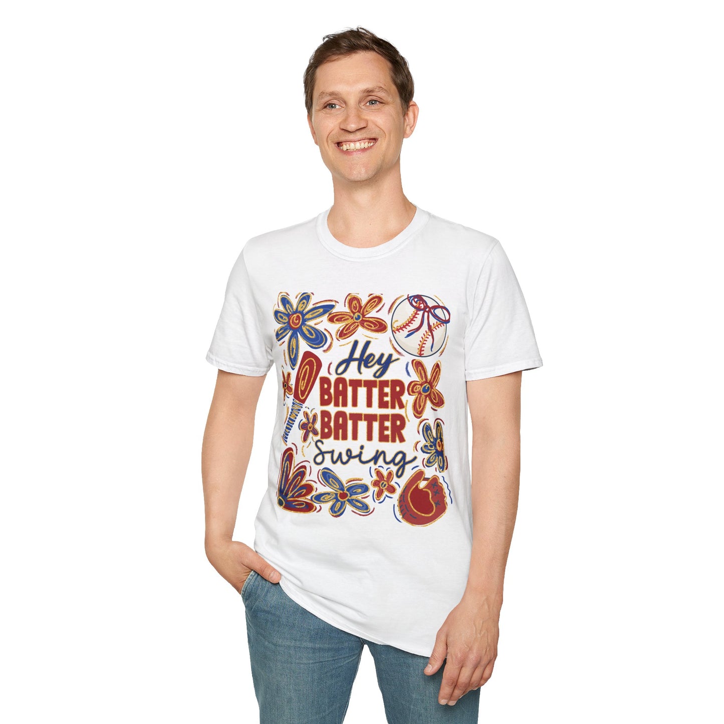 Hey Batter Batter Swing Unisex Softstyle T-Shirt - Perfect for Baseball Fans