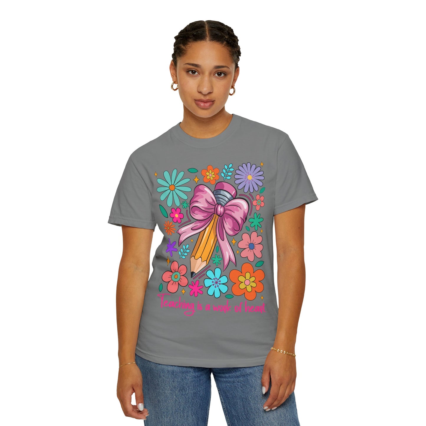 Teaching is a Work of Heart T-Shirt - Floral Design for Educators