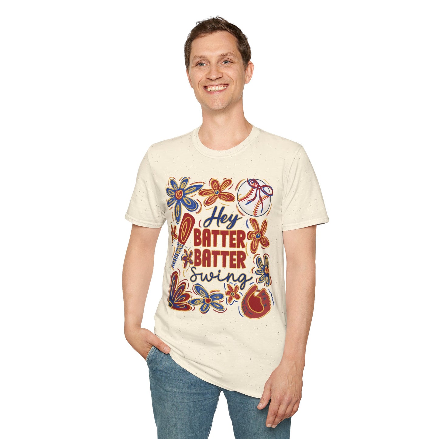 Hey Batter Batter Swing Unisex Softstyle T-Shirt - Perfect for Baseball Fans