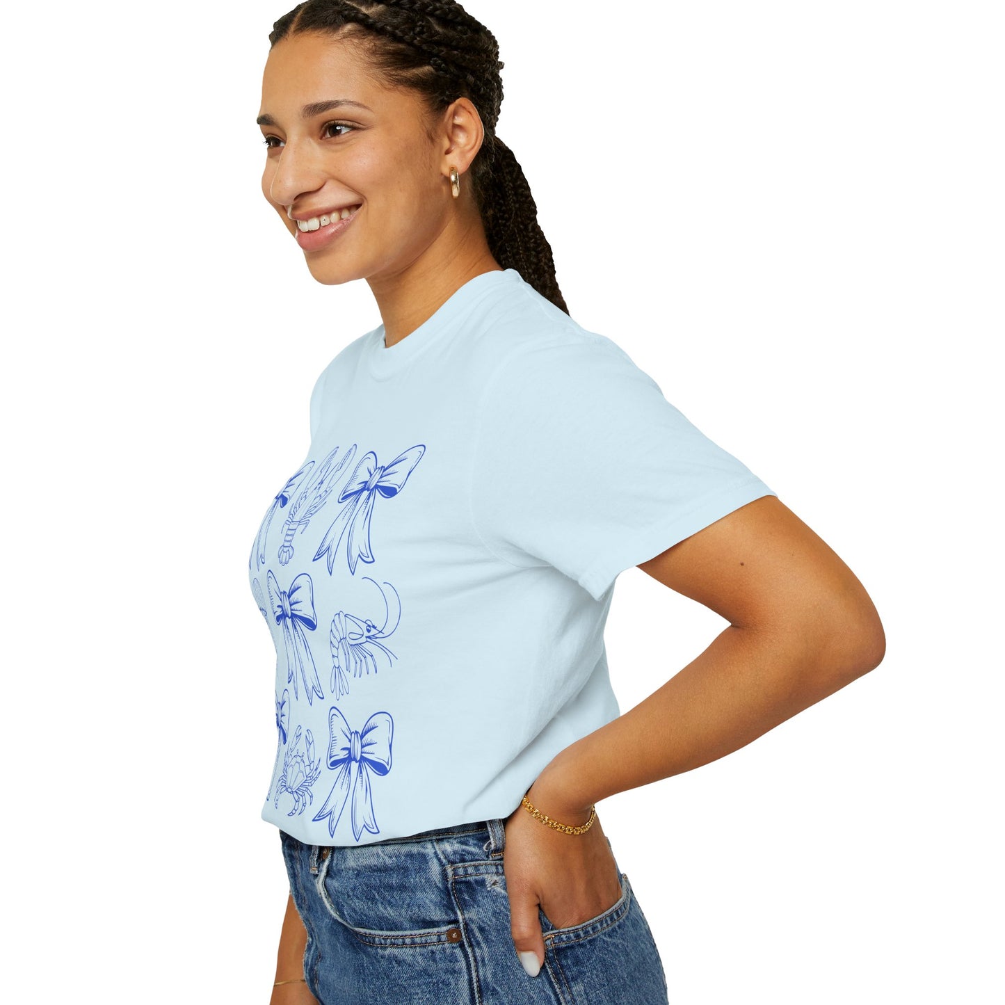 Coastal Charm Unisex Garment-Dyed T-Shirt with Nautical Bows