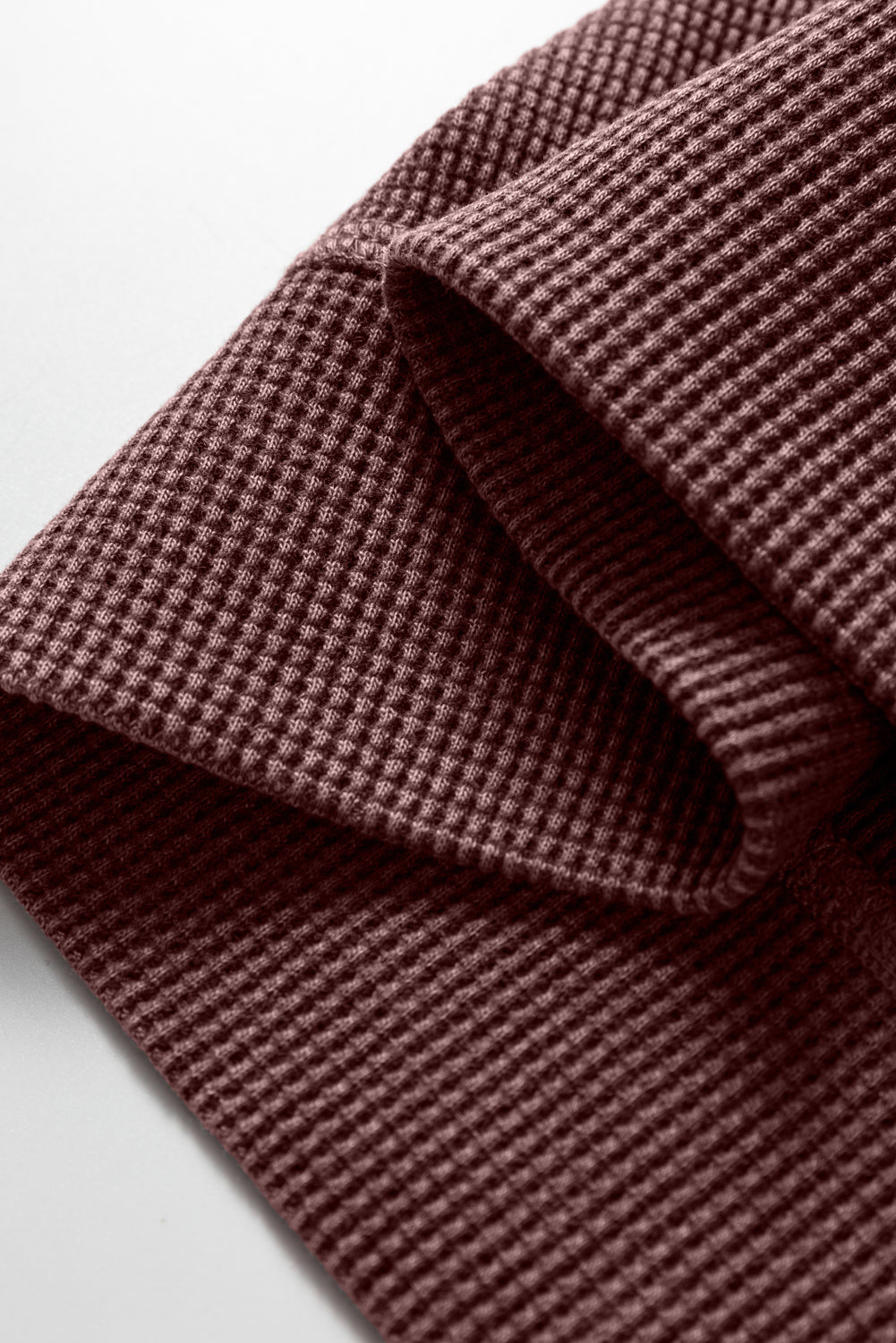 Dark Brown Waffle Knit Patchwork Long Sleeve Loose Top