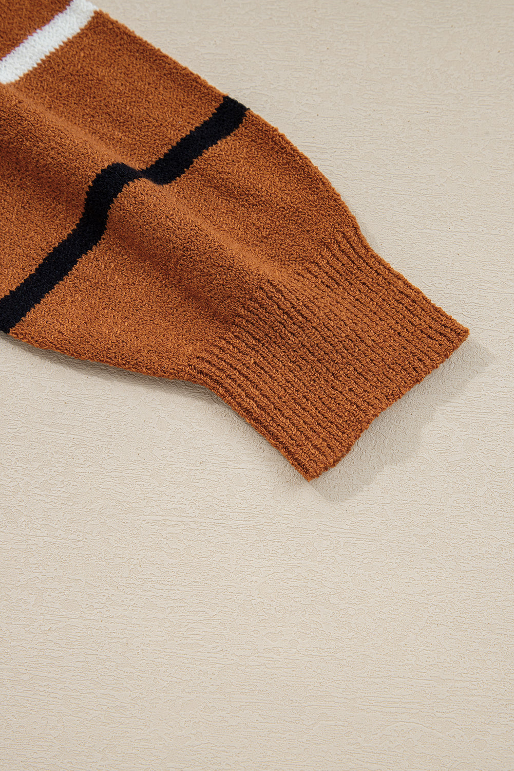 Brown Stripe Striped Ribbed Edge Drop Shoulder Sweater