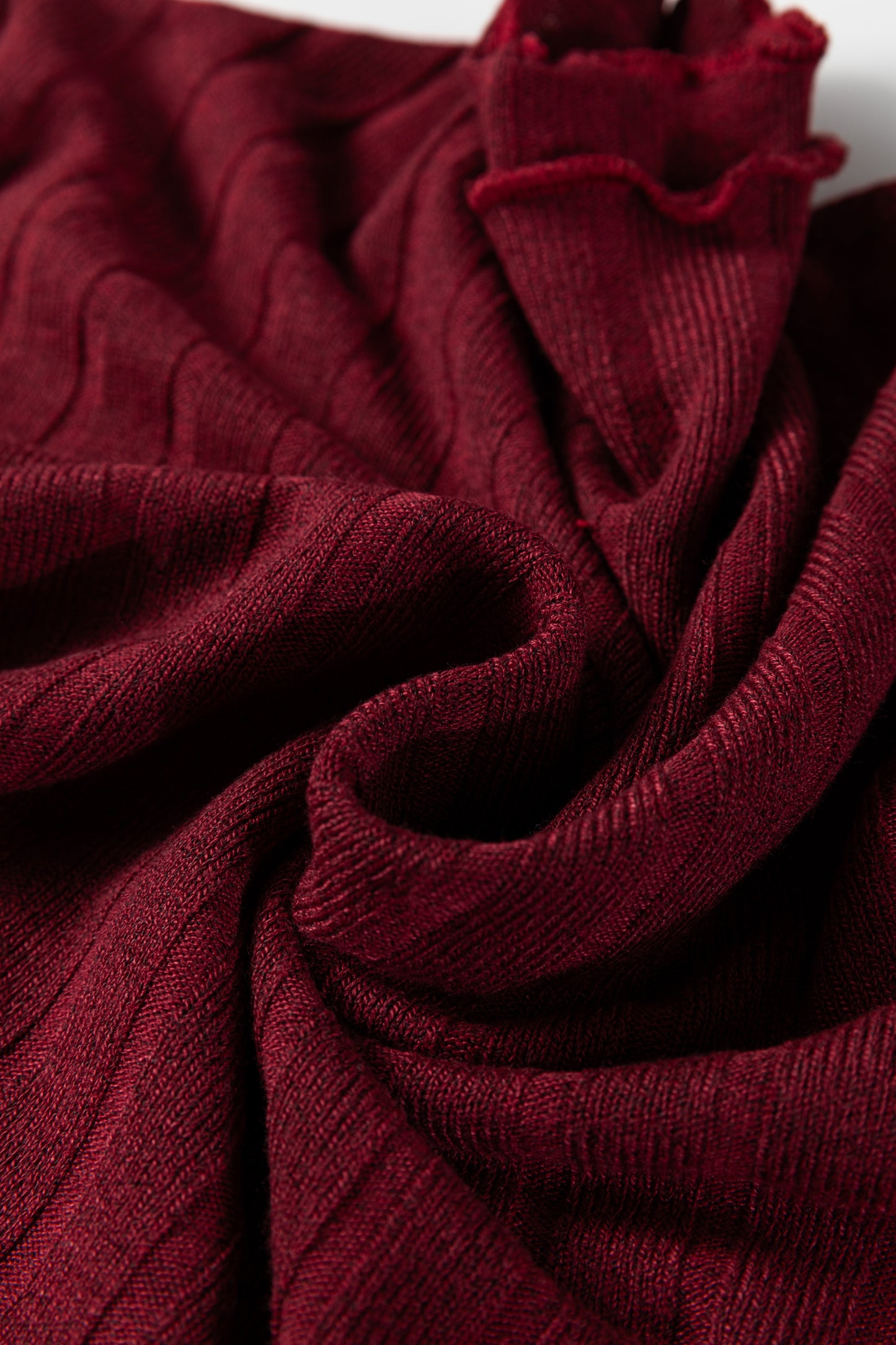 Red Dahlia Frilled Neck Ribbed Knit Patchwork Long Sleeve Mini Dress