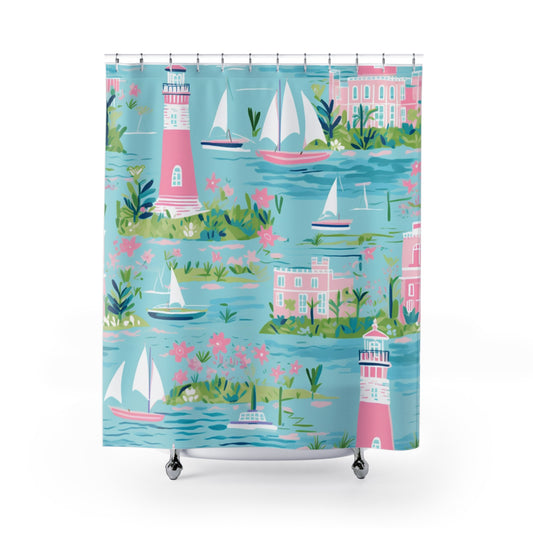 Coastal Breeze Shower Curtain - Nautical Floral Design for a Relaxing Bathroom Makeover