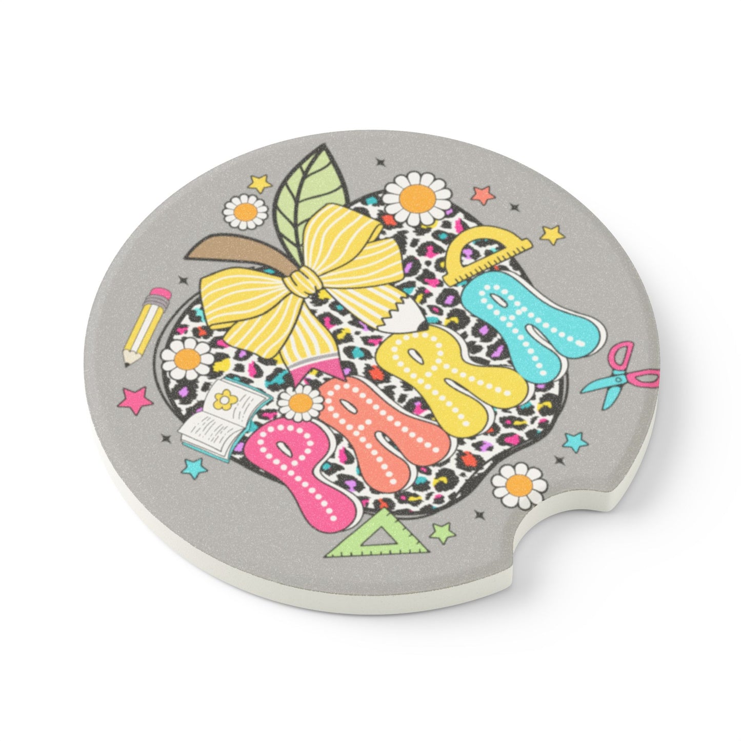 Cute Teacher Soapstone Car Coaster with Apple Design