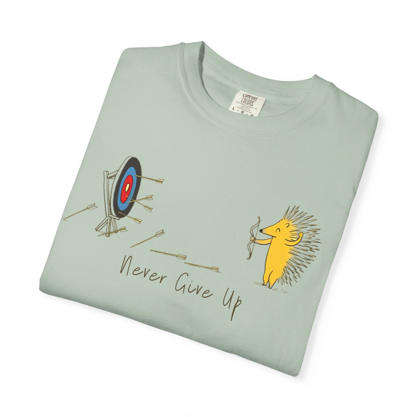 Motivational T-Shirt with Hedgehog Design, Unisex Graphic Tee, Gift for Friends, 'Never Give Up' Apparel, Perfect for Casual Wear, [...]