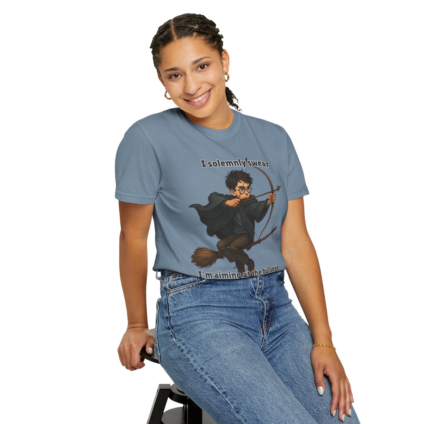 Humorous Wizard Archery T-Shirt, Quirky Gift for Fans, Magic Lover Tee, Cartoon Character Shirt, Ideal for Birthdays & Events