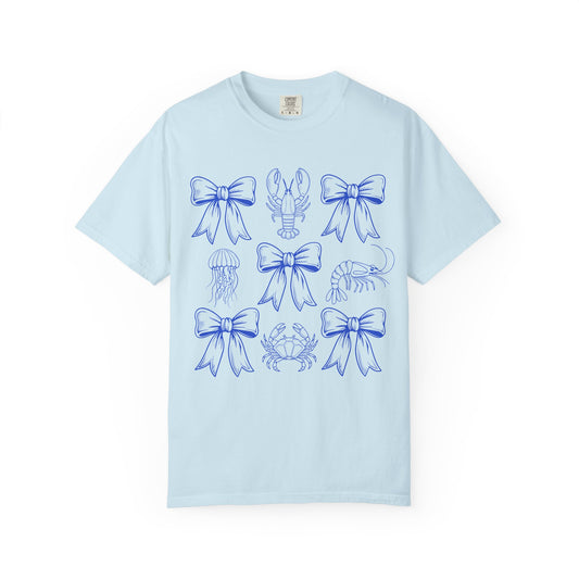 Coastal Charm Unisex Garment-Dyed T-Shirt with Nautical Bows