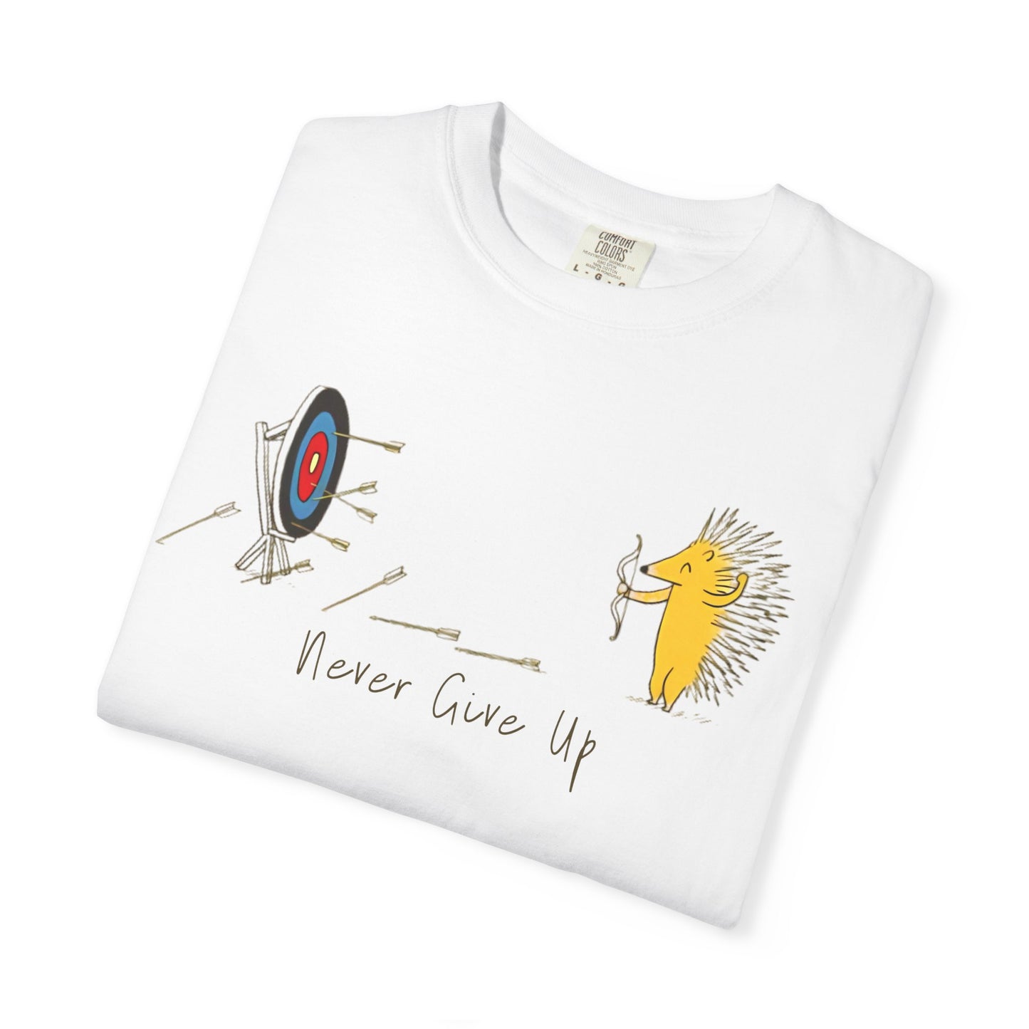 Motivational T-Shirt with Hedgehog Design, Unisex Graphic Tee, Gift for Friends, 'Never Give Up' Apparel, Perfect for Casual Wear, [...]