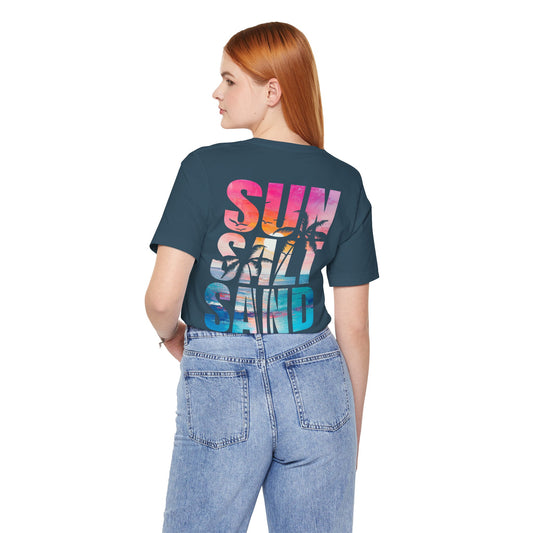 Beach Vibes Unisex Short Sleeve Tee - Sun, Salt, Sand Graphic