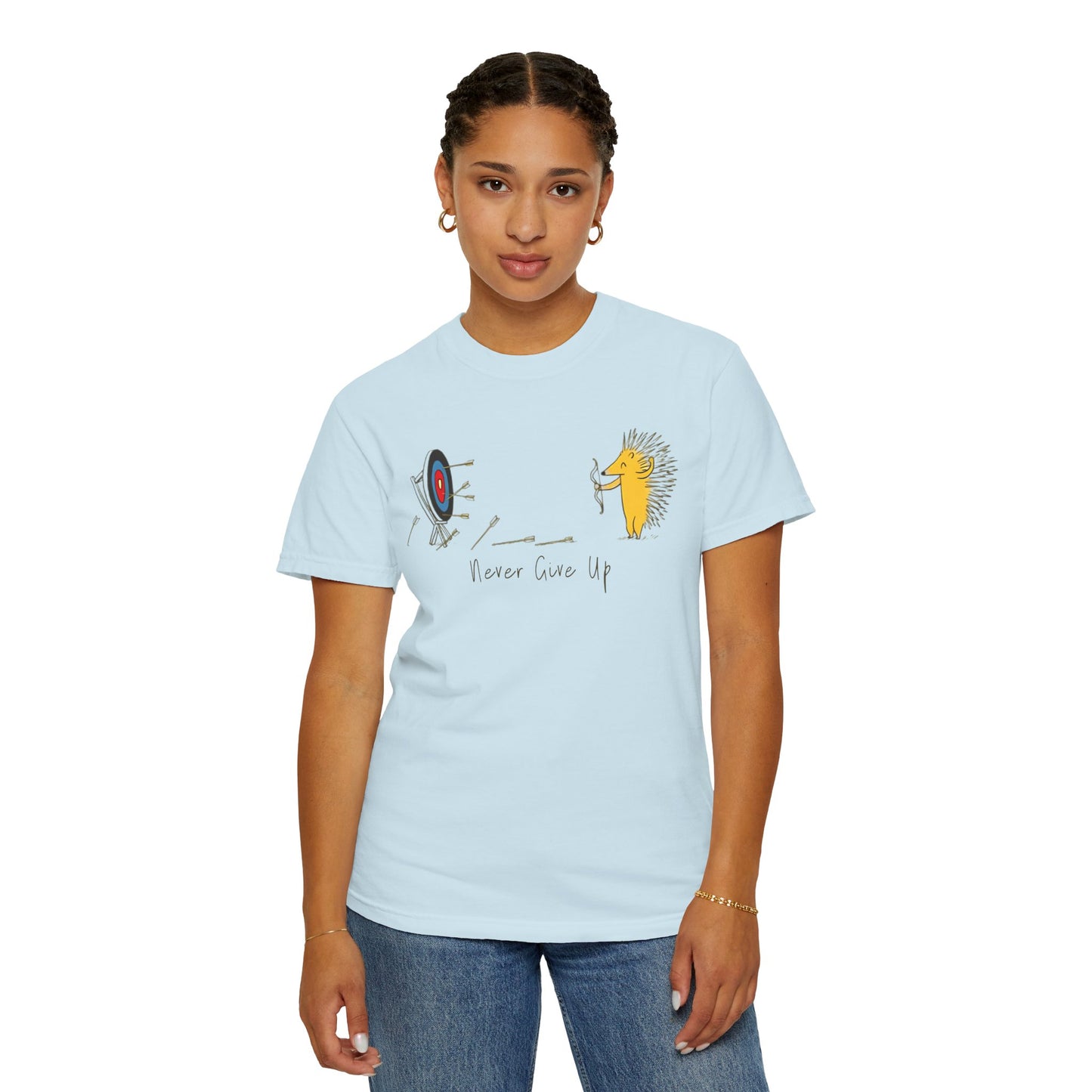 Motivational T-Shirt with Hedgehog Design, Unisex Graphic Tee, Gift for Friends, 'Never Give Up' Apparel, Perfect for Casual Wear, [...]