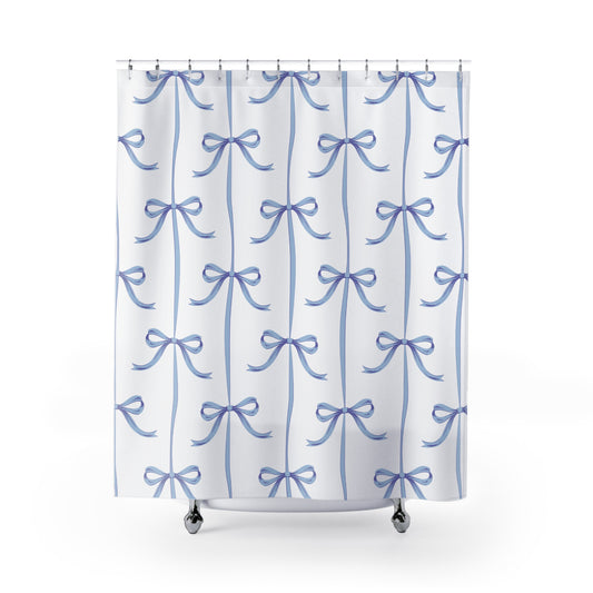 Blue Bow Pattern Shower Curtain - Soft Blue Design for Stylish Bathrooms
